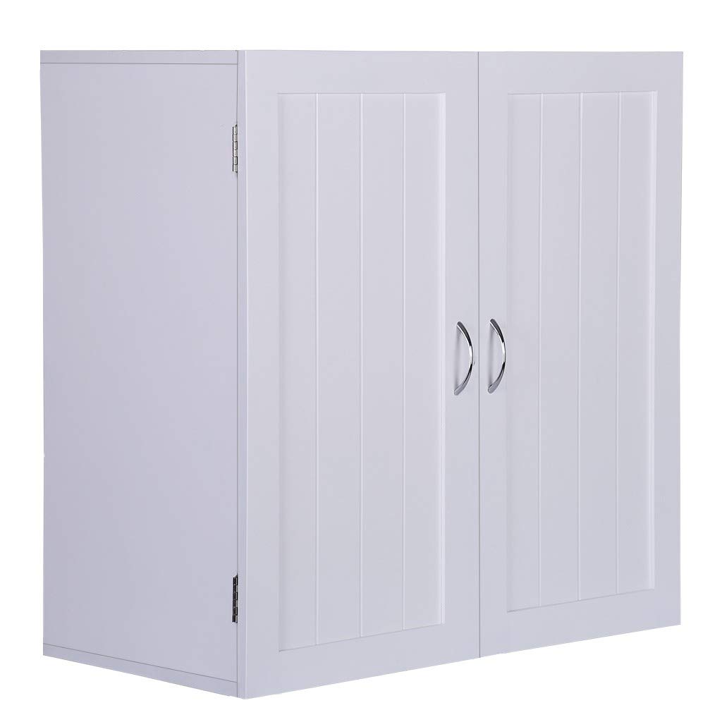White Wall Mounted Cabinet - 2 Door Bathroom Storage Cabinet with Semi-Gloss Finish, 23.2