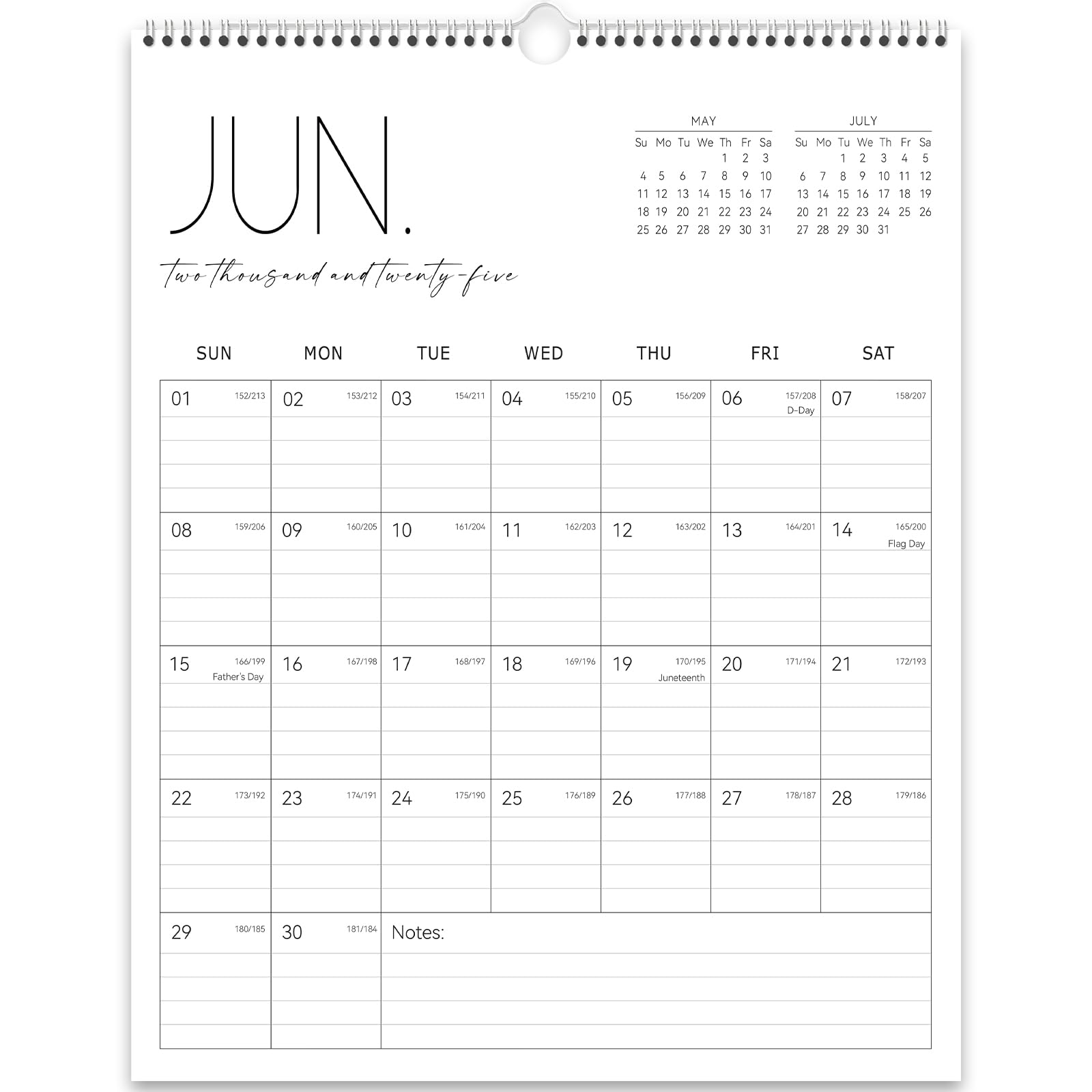 Guasslee 2025-2026 Wall Calendar | 19-Month Spiral Bound Vertical Planner (June 2025 - December 2026) | 14