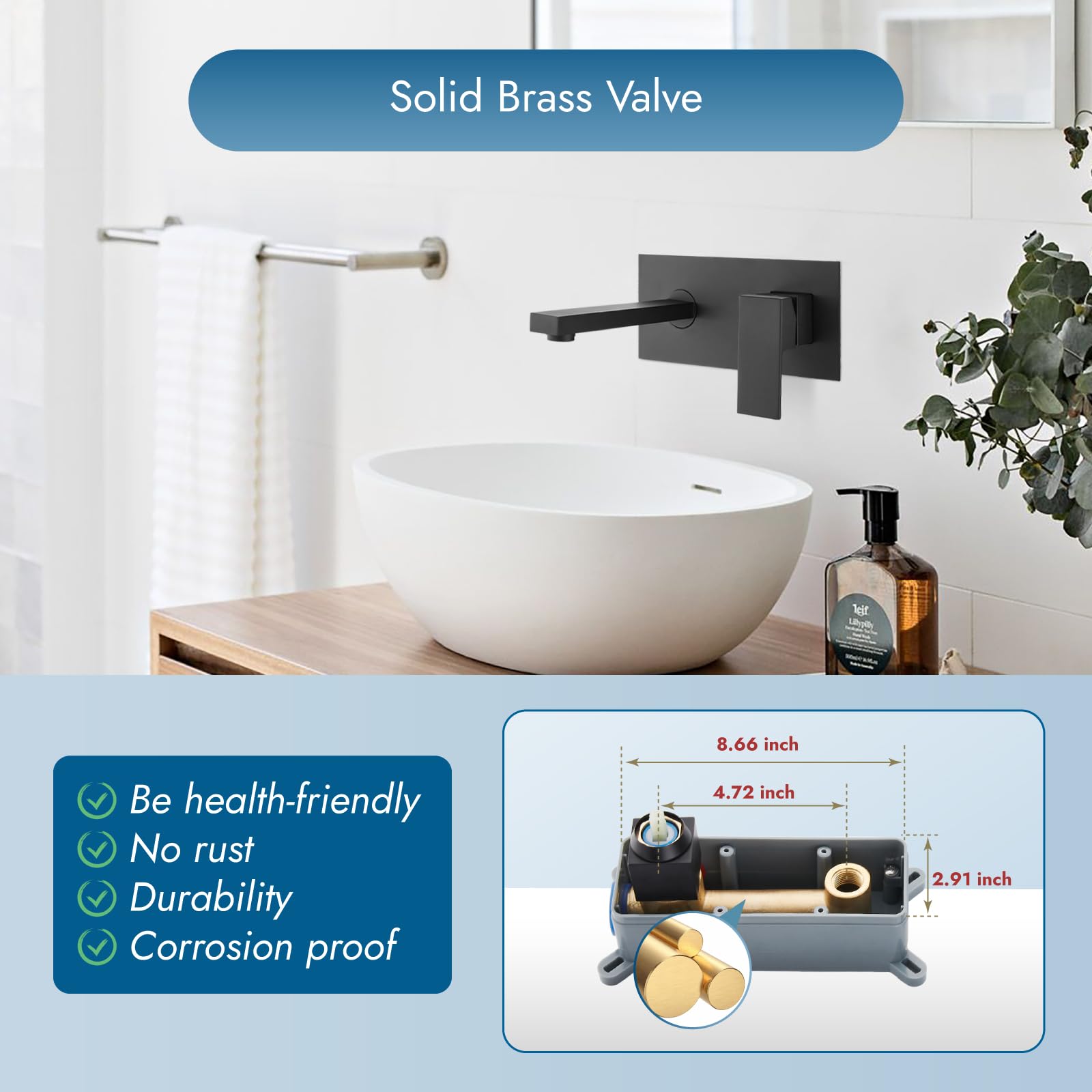 Wall Mount Single Handle Bathroom Sink Faucet - Matte Black Lavatory Vanity Basin Mixer Tap with Rough-in Valve - Perfect for Modern Bathrooms, Powder Rooms & Small Space Installations