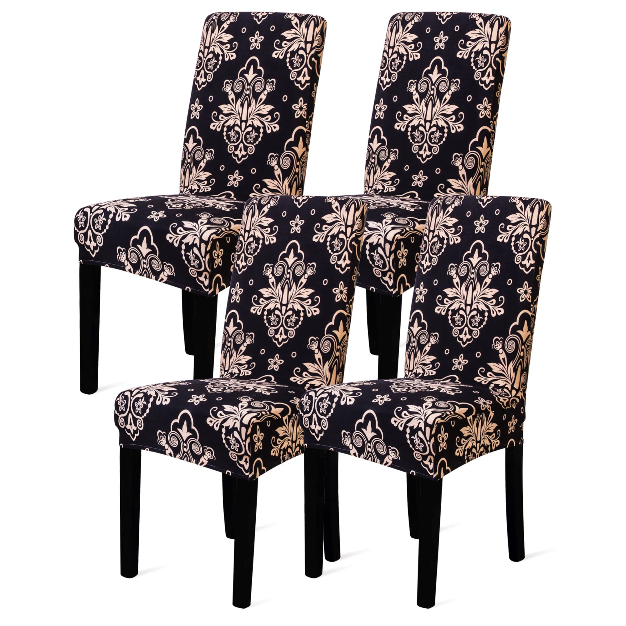 Stretch Dining Chair Covers Set of 4 - Spandex Slipcovers for Kitchen & Parsons Chairs, Black & Khaki - Perfect for Home Dining Room & Restaurant Furniture Protection
