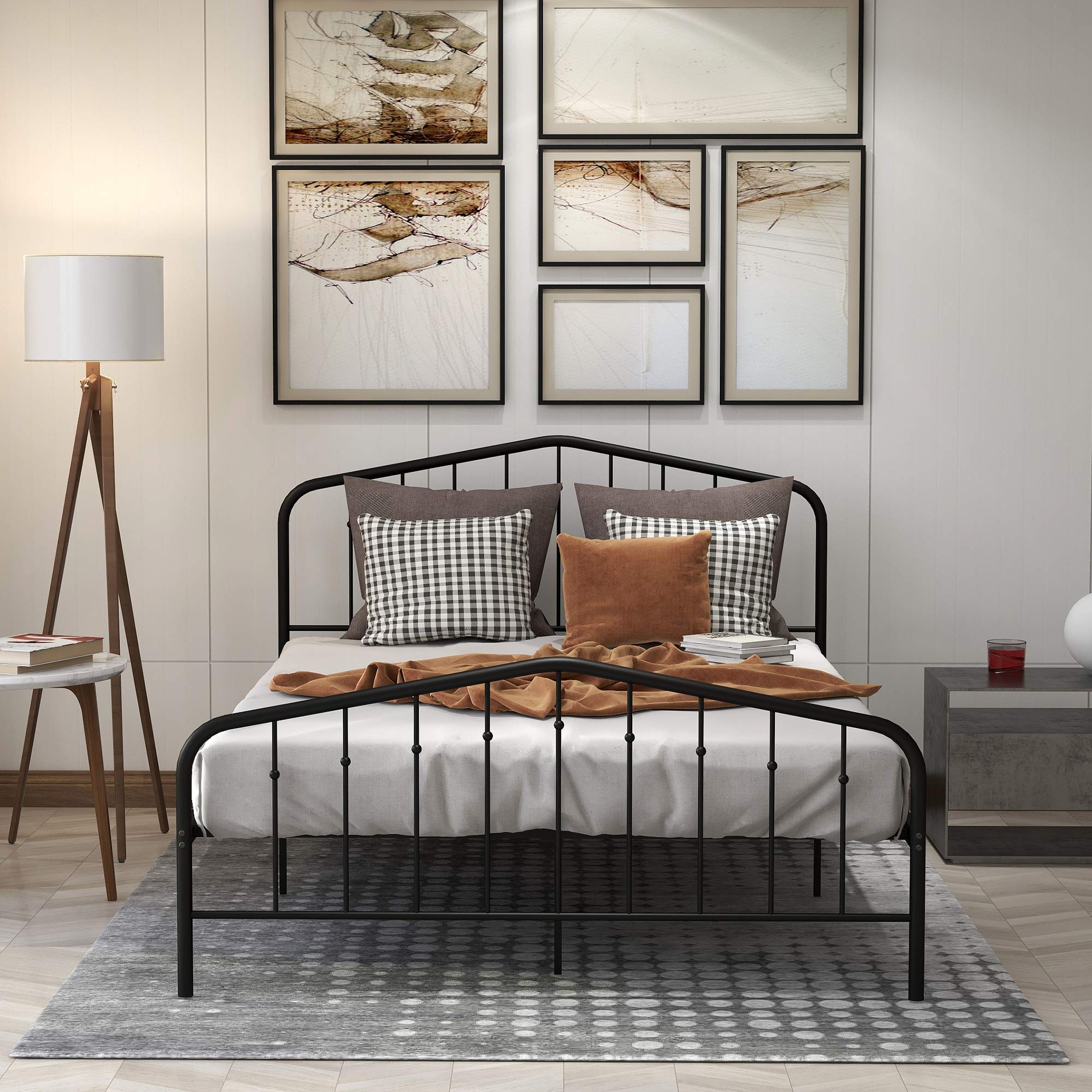 RUNNA Queen Size Metal Bed Frame with Headboard & Footboard - Sturdy Platform Bed Frame, No Box Spring Needed, Under Bed Storage Space - Perfect for Modern Bedrooms, Guest Rooms & Small Apartments