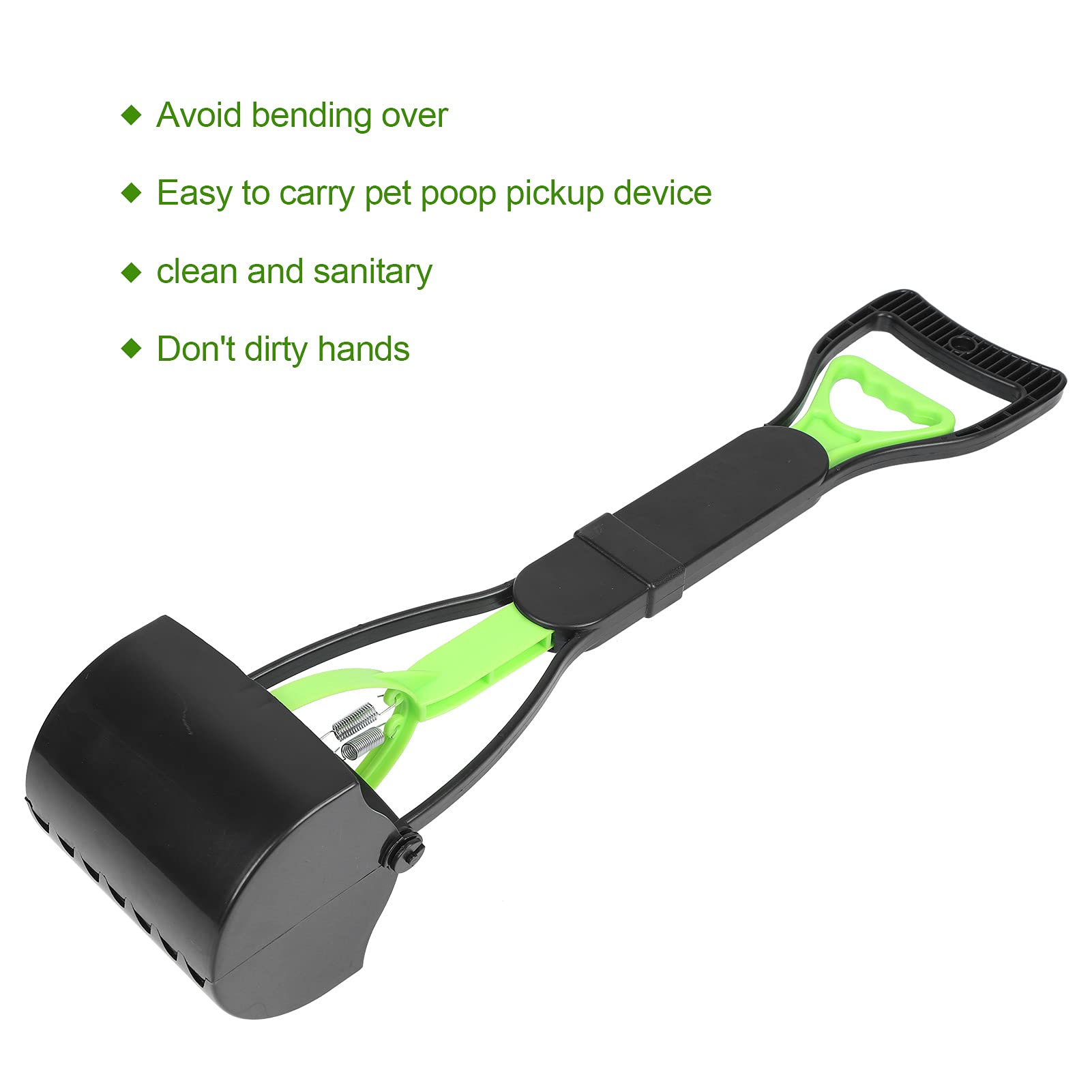 Eco-Friendly Pet Pooper Scooper with Long Handle - Durable Jaw Design for Easy Grass & Gravel Waste Pickup (Green+Black) - Perfect for Dogs, Cats & Yard Cleaning