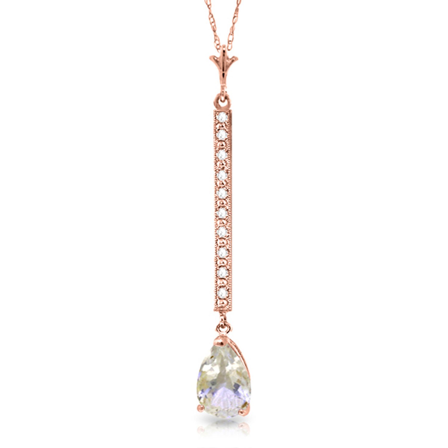 1.8 Carat 14K Solid Rose Gold Necklace with Natural Diamonds & Rose Topaz Pendant - Elegant Jewelry for Women, Perfect for Weddings, Anniversaries & Special Occasions