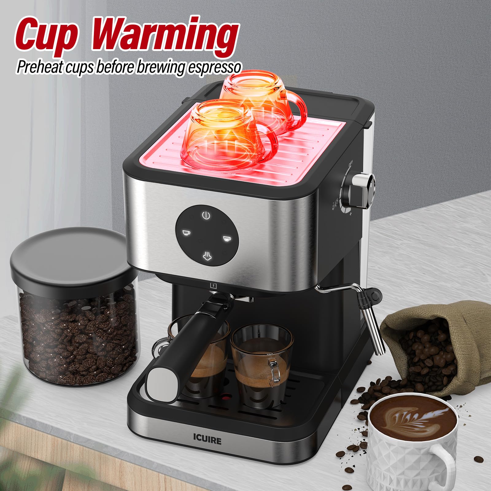 ICUIRE 20 Bar Espresso Machine with Milk Frother - Compact Coffee Maker for Latte, Mocha, Americano & Cappuccino - 50oz Water Tank - Perfect for Home Baristas & Espresso Martinis (Silver) - Ideal for Small Kitchens, Office Use & Gift Giving