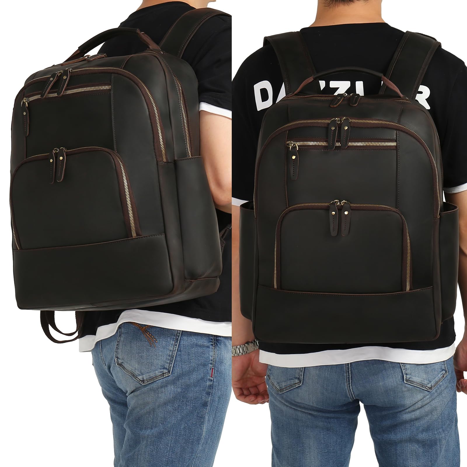 Genuine Leather Men's Backpack 17.3 Inch Laptop Bag - Durable Travel Daypack for Hiking, Camping & Business Commute | Water-Resistant Casual Rucksack