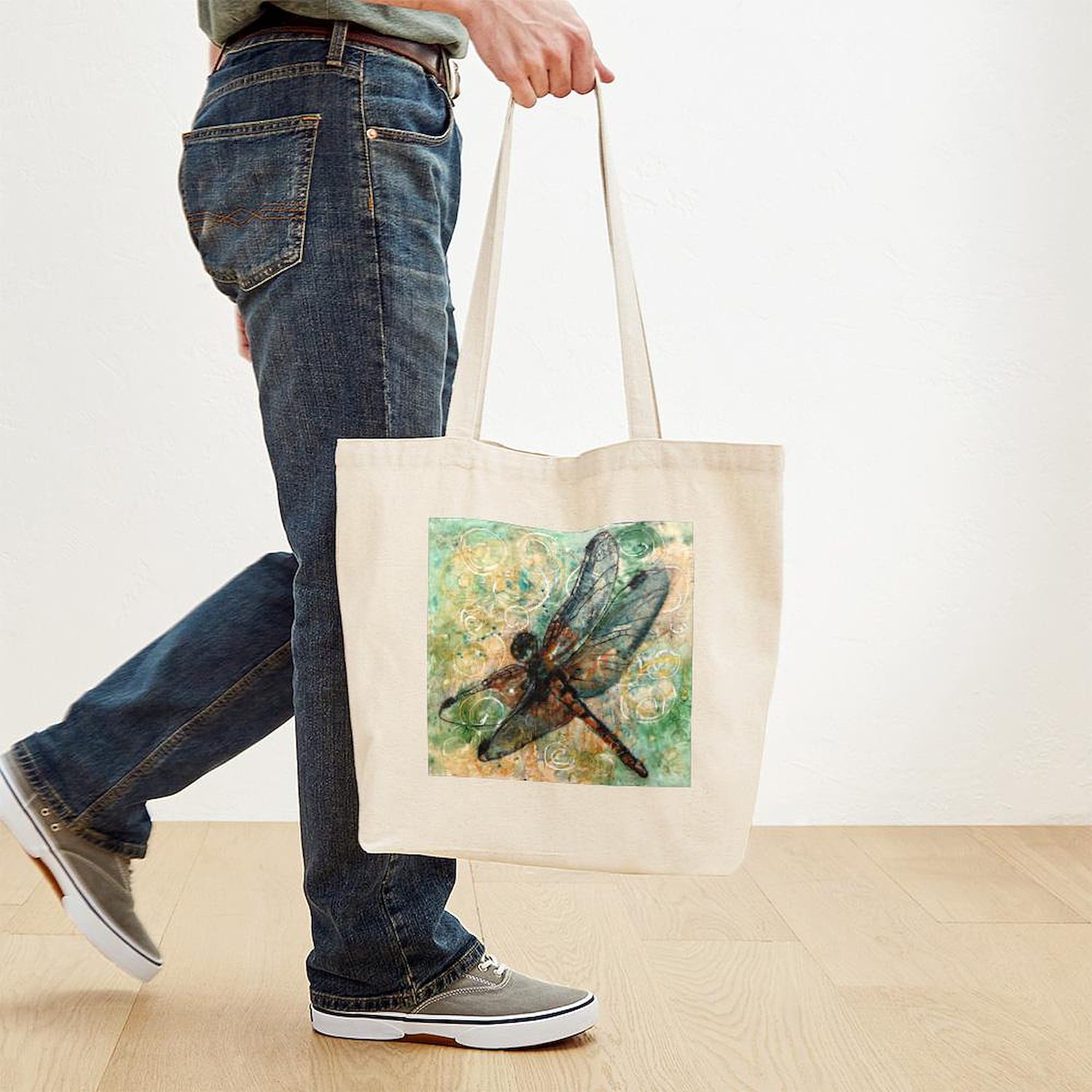 Dragonfly Dance Natural Canvas Tote Bag - Eco-Friendly Reusable Shopping Bag for Groceries, Beach & Daily Use