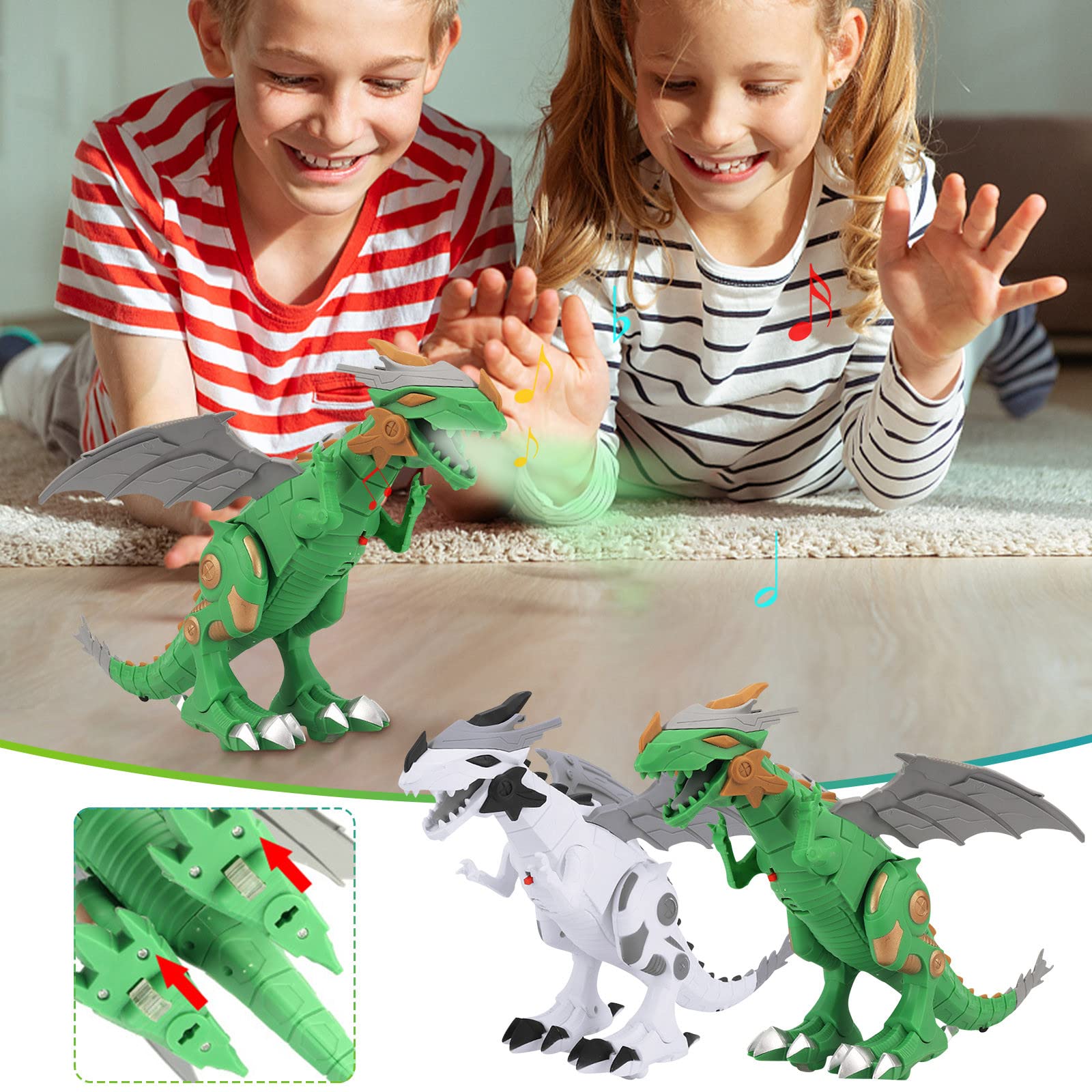 Keyiwa Electric Mechanical Dinosaur Toy - Walking & Light-Up Dinosaur Model with Sound Effects | STEM Educational Toy for Kids Ages 3-8 | Perfect Christmas Gift for Boys & Girls (Green) | Great for Birthday Parties, Classroom Rewards & Pretend Play