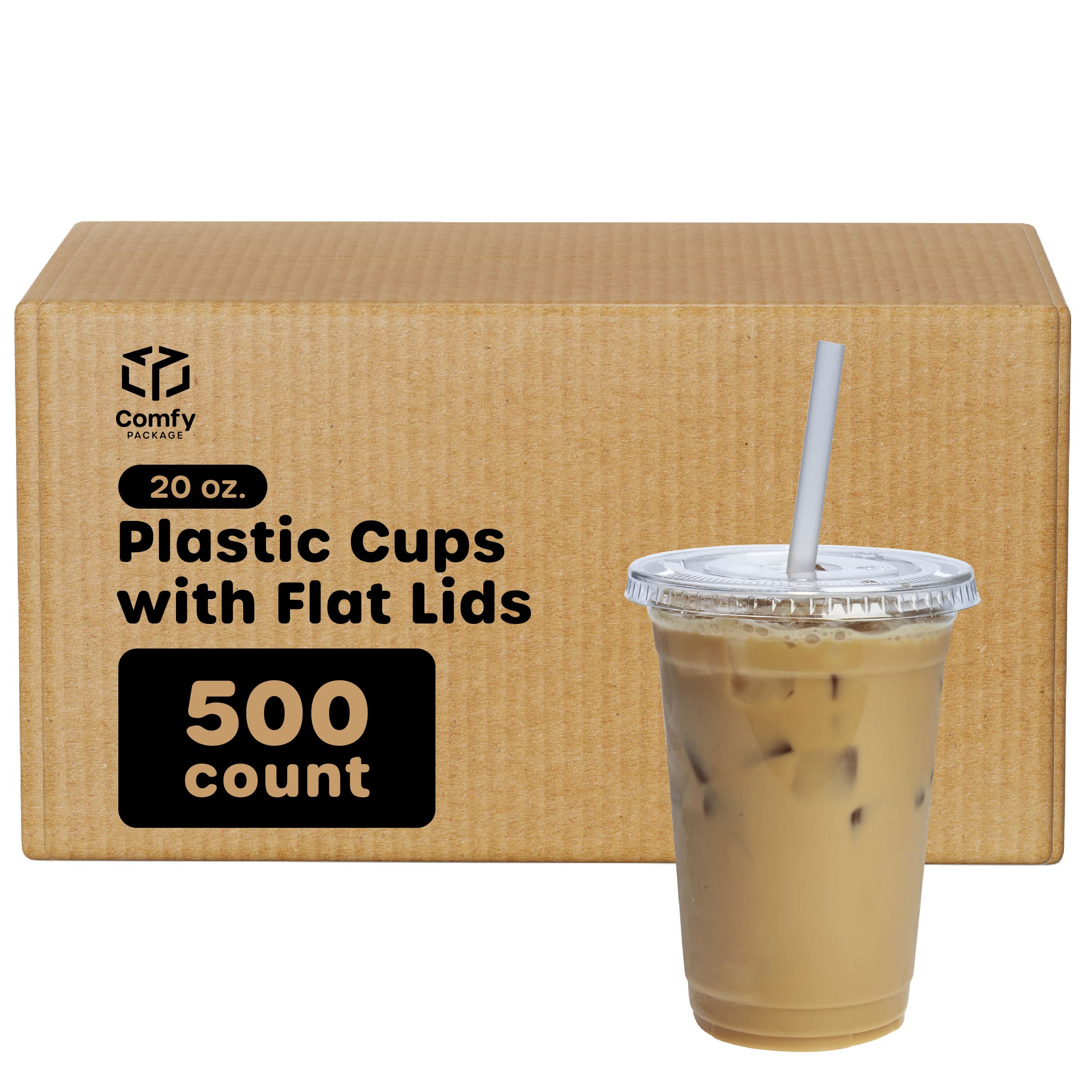 500 Pack 20 oz Clear Plastic Cups with Flat Lids - Disposable Cold Drink Cups for Coffee, Smoothies, Iced Tea & Takeout - Perfect for Restaurants, Cafes, Parties & Outdoor Events