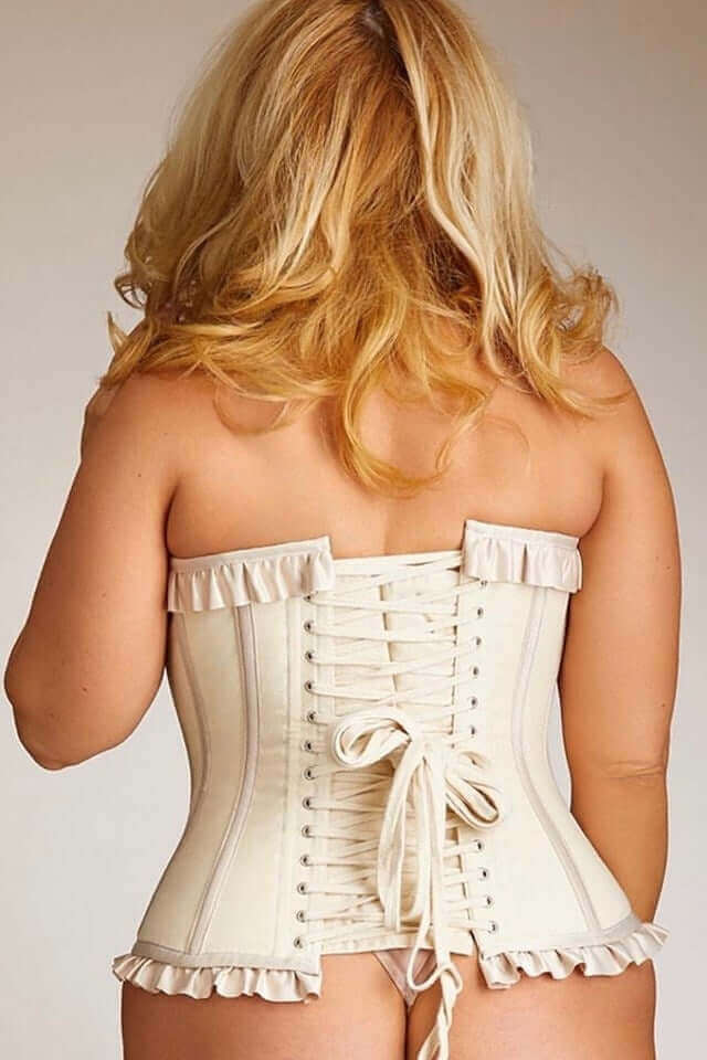 Plus Size Antoinette Steel Boned Corset - Cotton & Satin Ruffles for Waist Training, Victorian Costume, Burlesque & Special Occasions