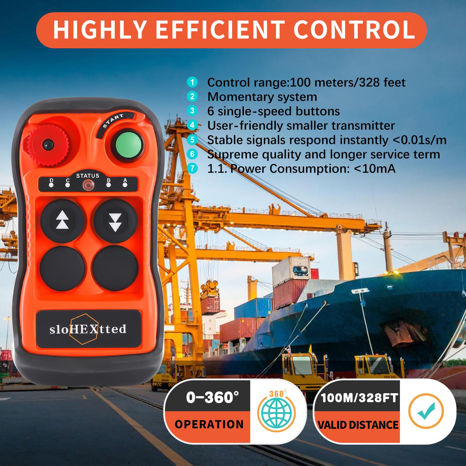 2 Button Industrial Wireless Overhead Crane Remote Control Kit - 12V/24V Radio Transmitter & Receiver for Electric Chain Hoist, Lift, Winch - Durable Construction Site & Warehouse Equipment Controller for Heavy Duty Material Handling