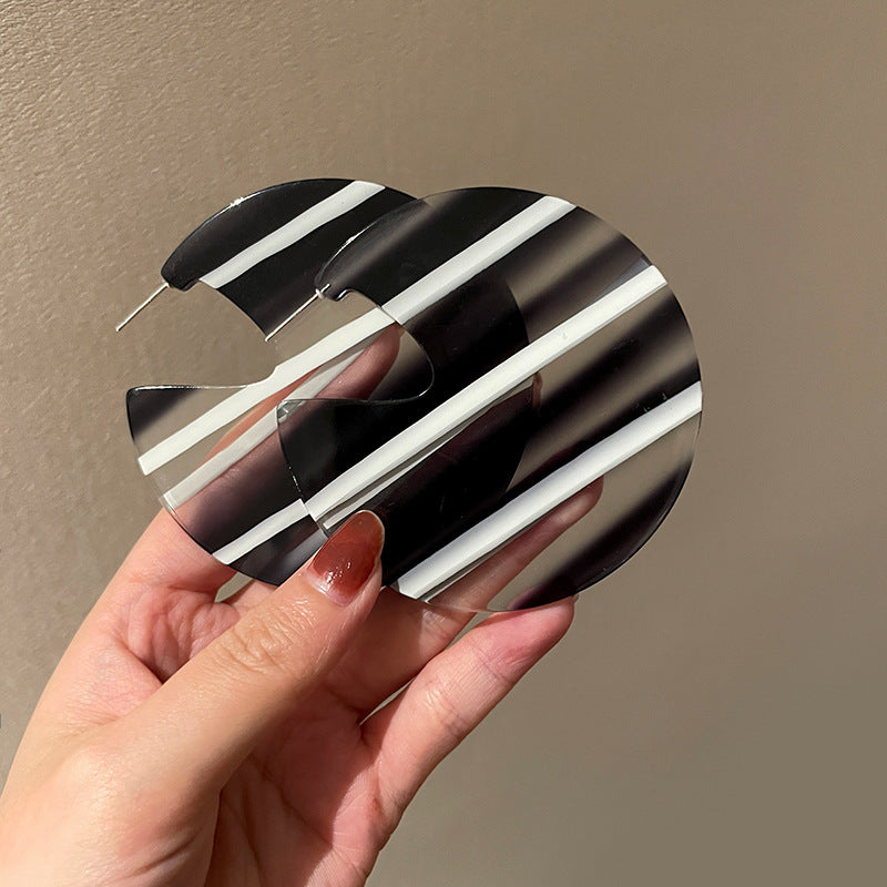 Large Checker Stripe Statement Drop Earrings HE6581 - Bold Geometric Dangle Earrings for Women, Party & Special Occasion Jewelry Gift