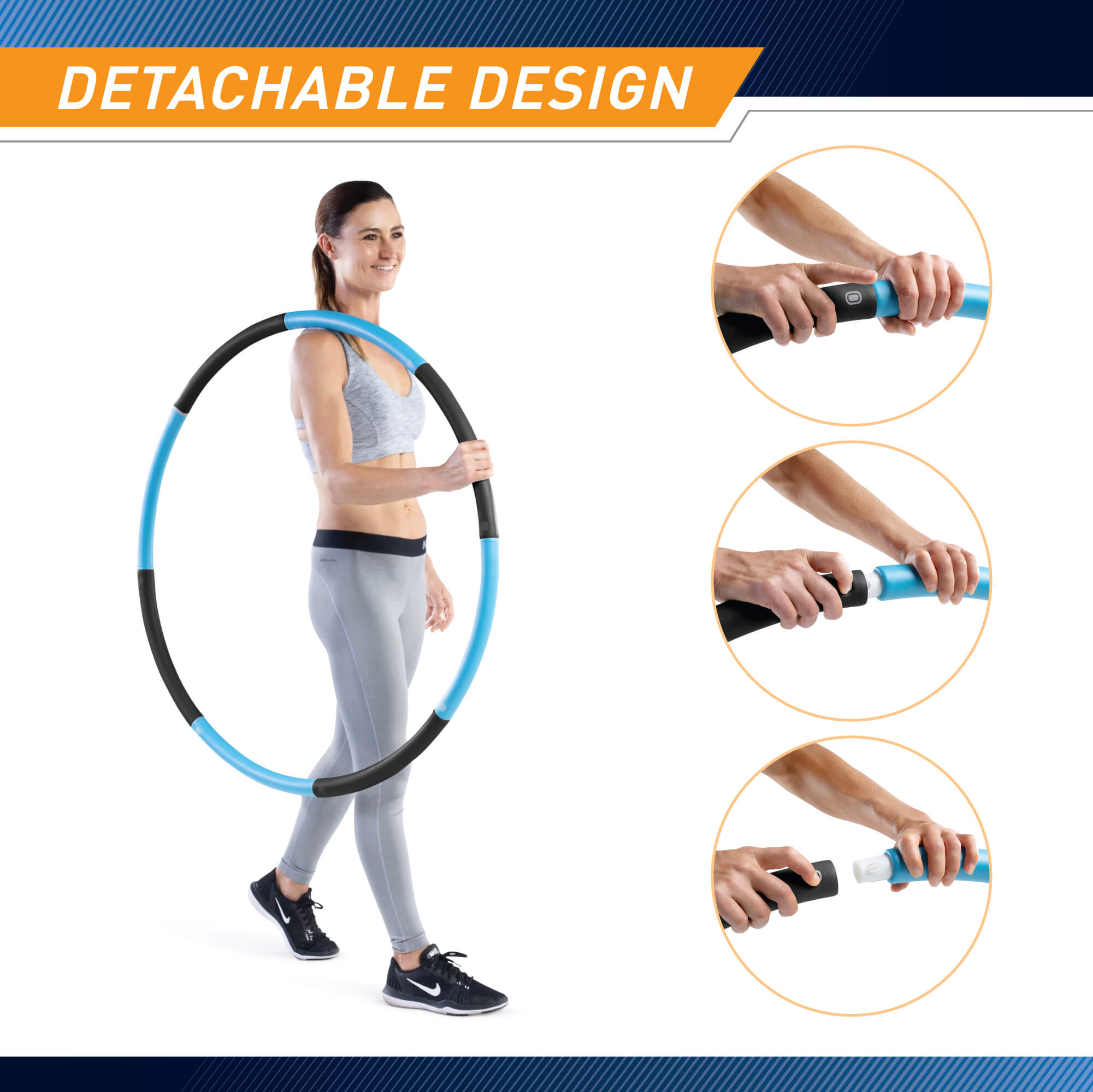 Weighted Hula Hoop for Adults - Blue & Black Exercise Hoop | 2.5 lbs Fitness Equipment for Weight Loss, Core Workout & Toning | Perfect for Home Gym, Outdoor Fitness & Dance Practice