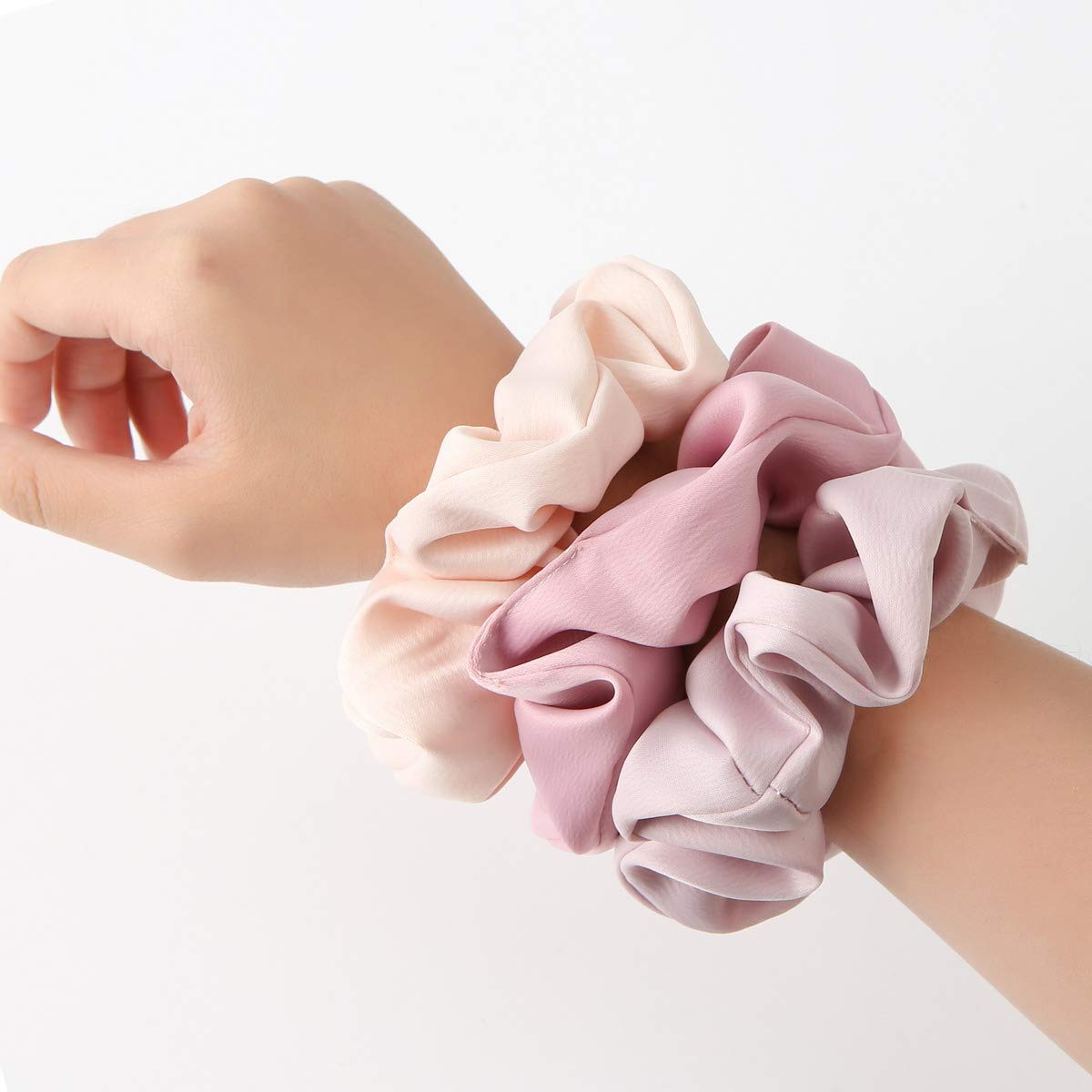 Luxury Satin Hair Scrunchies for Women - 6 Pack Soft Elastic Hair Ties for Girls (Pink) - Gentle Ponytail Holders & Hair Accessories for Daily Use, Workout, Party or Wedding Hairstyles
