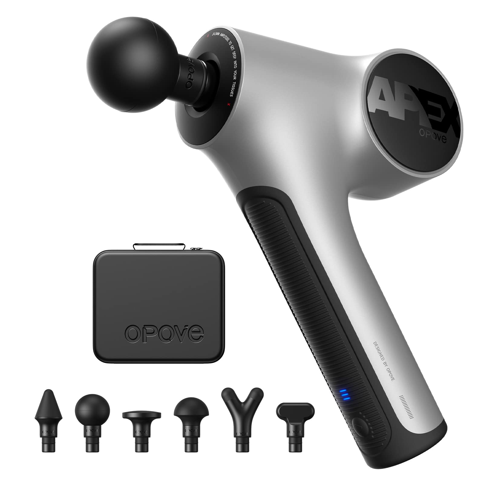 Opove Apex Deep Tissue Massage Gun - 14.5mm Percussion Therapy for Muscle Pain Relief & Recovery | Professional Grade Massager for Athletes, Workout Recovery & Relaxation | Ergonomic Design for Easy Use | Silver | Perfect for Post-Workout, Physical Therapy & Home Relaxation