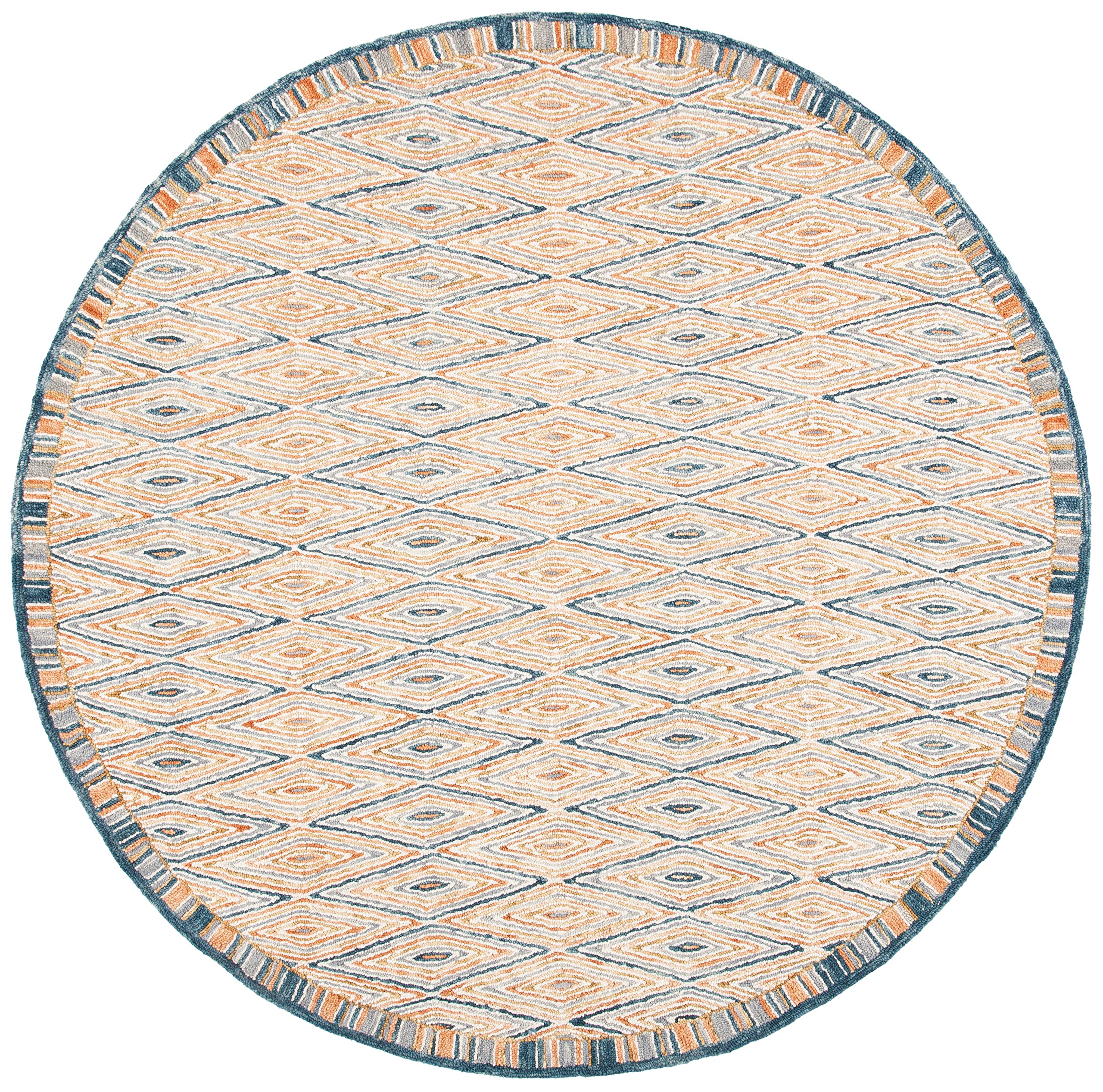 SAFAVIEH Aspen Collection 7-Foot Round Handmade Bohemian Wool Area Rug in Gold & Rust - Perfect for Living Room, Bedroom, or Boho Home Decor