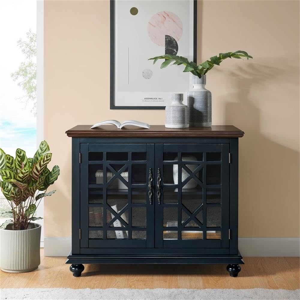 Martin Svensson Home Elegant Small Spaces TV Stand - Blue with Coffee Walnut Top - Perfect for Apartments, Dorms & Cozy Living Rooms