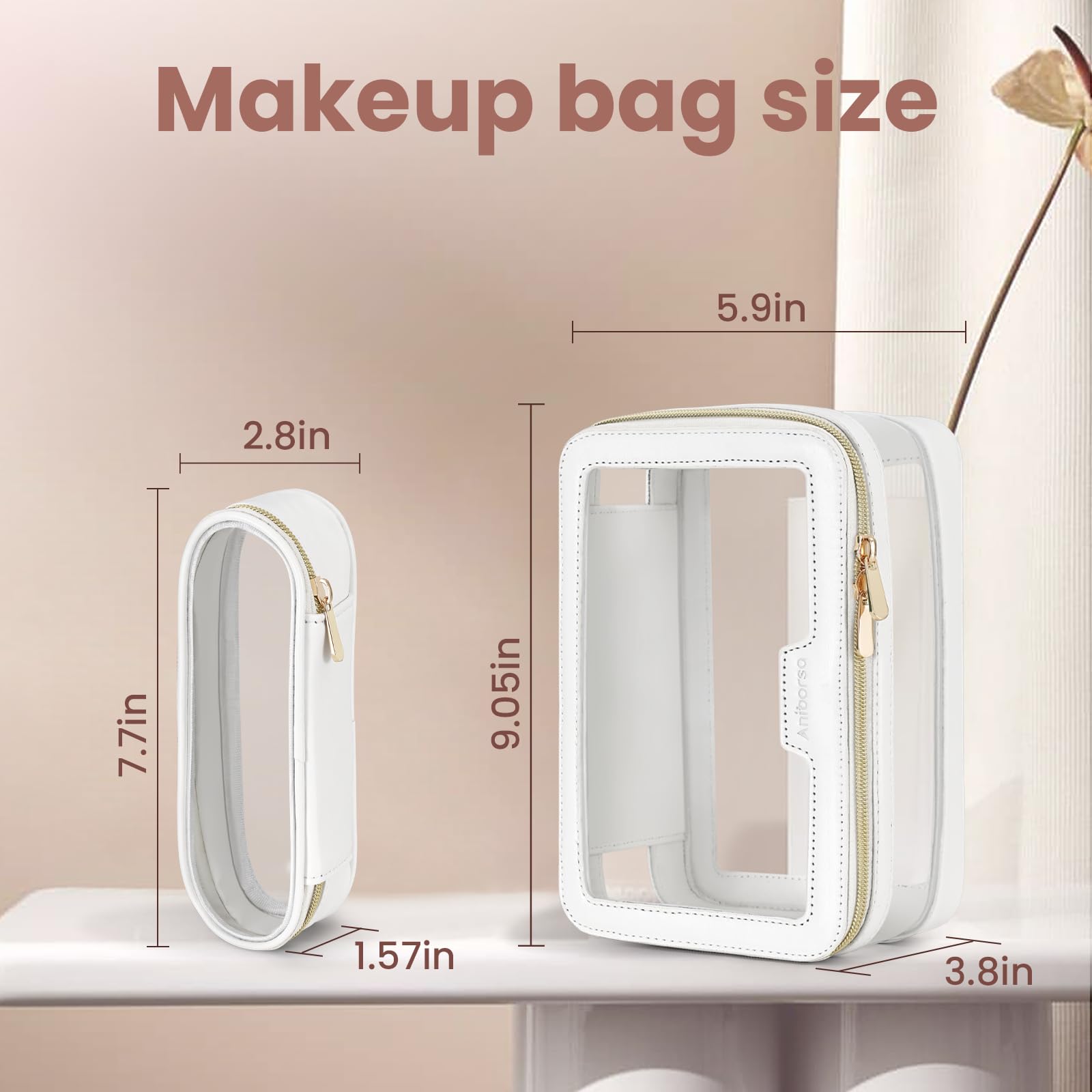Clear Makeup Bag for Travel - Transparent Waterproof Cosmetic & Toiletry Organizer with Zipper - Portable Makeup Brush Case for Women (White) - Perfect for Air Travel, Gym, Beach & Daily Essentials Storage