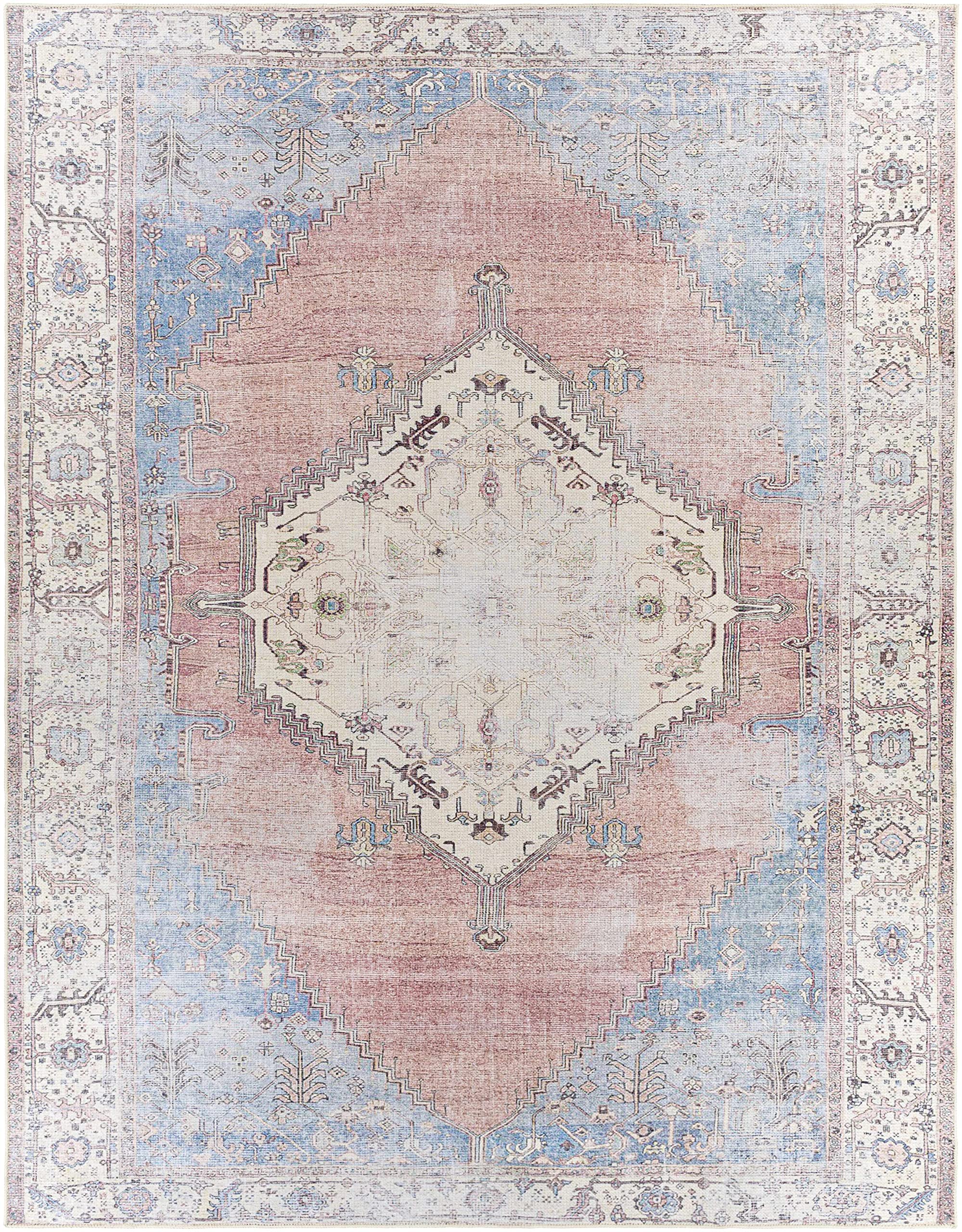 Hauteloom Sacriston Traditional Blue and Black Washable Area Rug 8'10