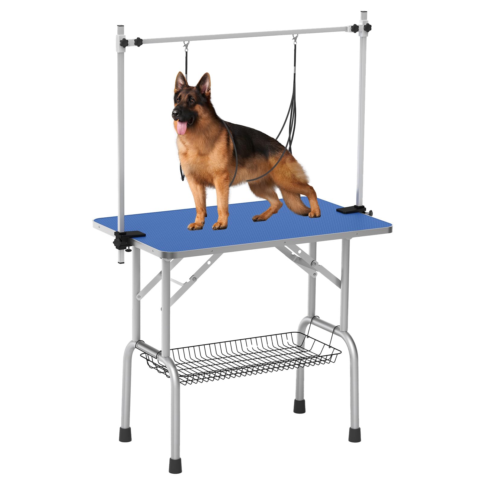 Foldable & Adjustable 46-inch Dog Grooming Table with Arm Noose & Mesh Tray - Heavy Duty 300lb Capacity Pet Grooming Station for Professional or Home Use - Perfect for Bathing, Trimming & Styling Dogs (Dark Blue)