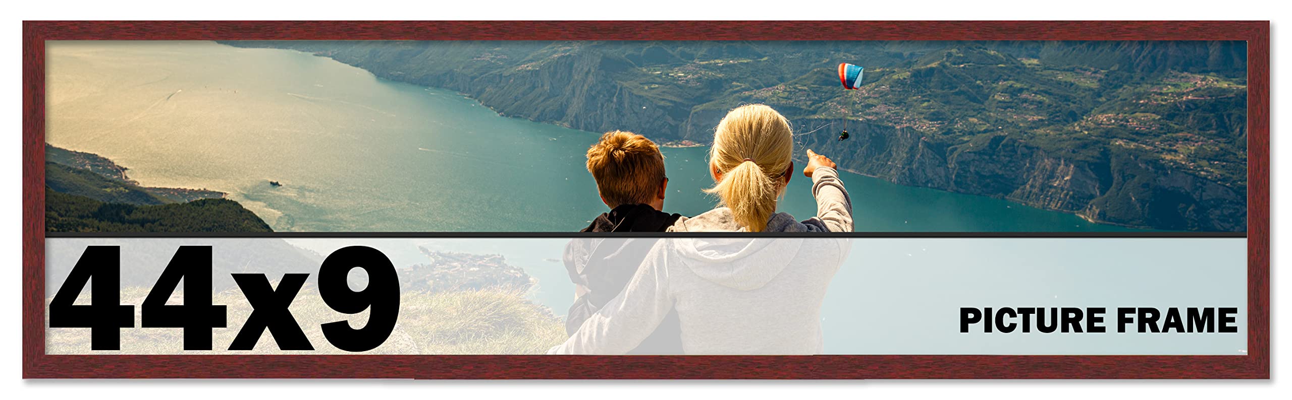 CountryArtHouse 44x9 Inch Solid Mahogany Wood Picture Frame - Premium Wooden Photo Frame Kit with UV Acrylic Plexiglass, Acid-Free Foam Backing & Hanging Hardware - Perfect for Wall Art, Family Photos, and Home Decor