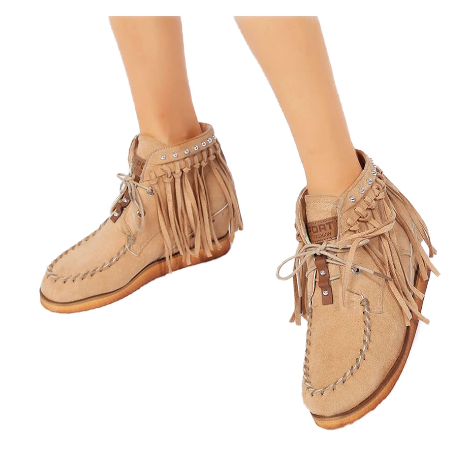 Vintage Women's Low Heel Round Toe Booties - Fashion Casual Western Boots with Zipper & Fringe Detail | Perfect for Fall Outfits, Country Music Festivals & Boho Chic Style