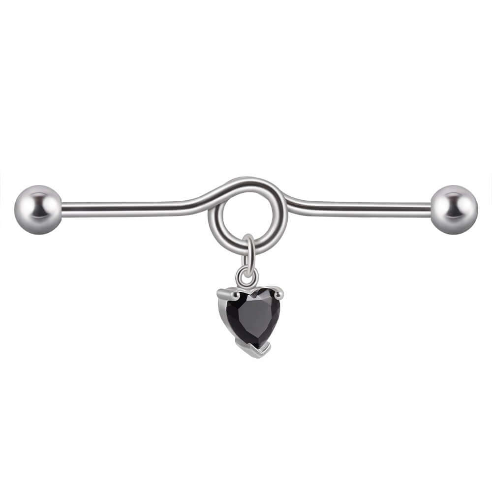 14G Heart Double Hole Industrial Bar Body Jewelry - DL7071 | Perfect for Cartilage, Helix, and Tragus Piercings | Hypoallergenic Surgical Steel for Sensitive Skin