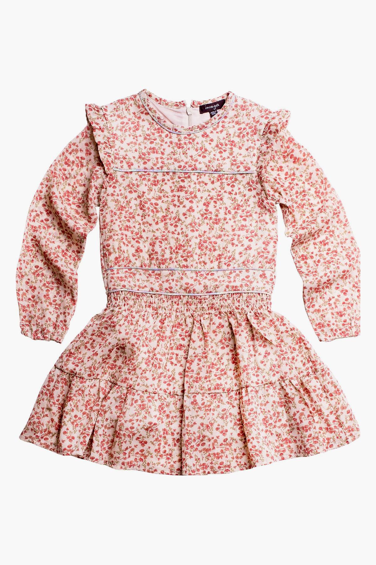 Imoga Mindy Rose Girls Dress - Elegant Floral Print Summer Dress for Toddler & Kids - Perfect for Parties, Photos & Special Occasions