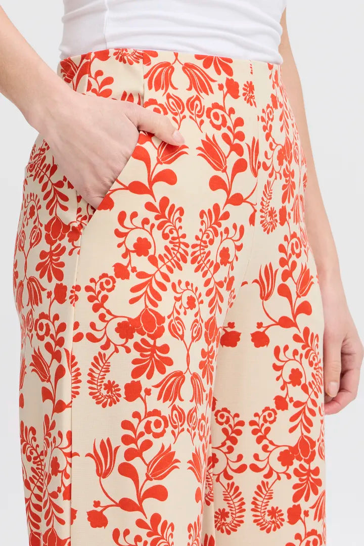 Lizzy Wide Leg Pants for Women - Floral Print High Waist Palazzo Trousers (Fiesta Flower Design) | Perfect for Summer Vacations, Beach Outings & Boho Chic Outfits