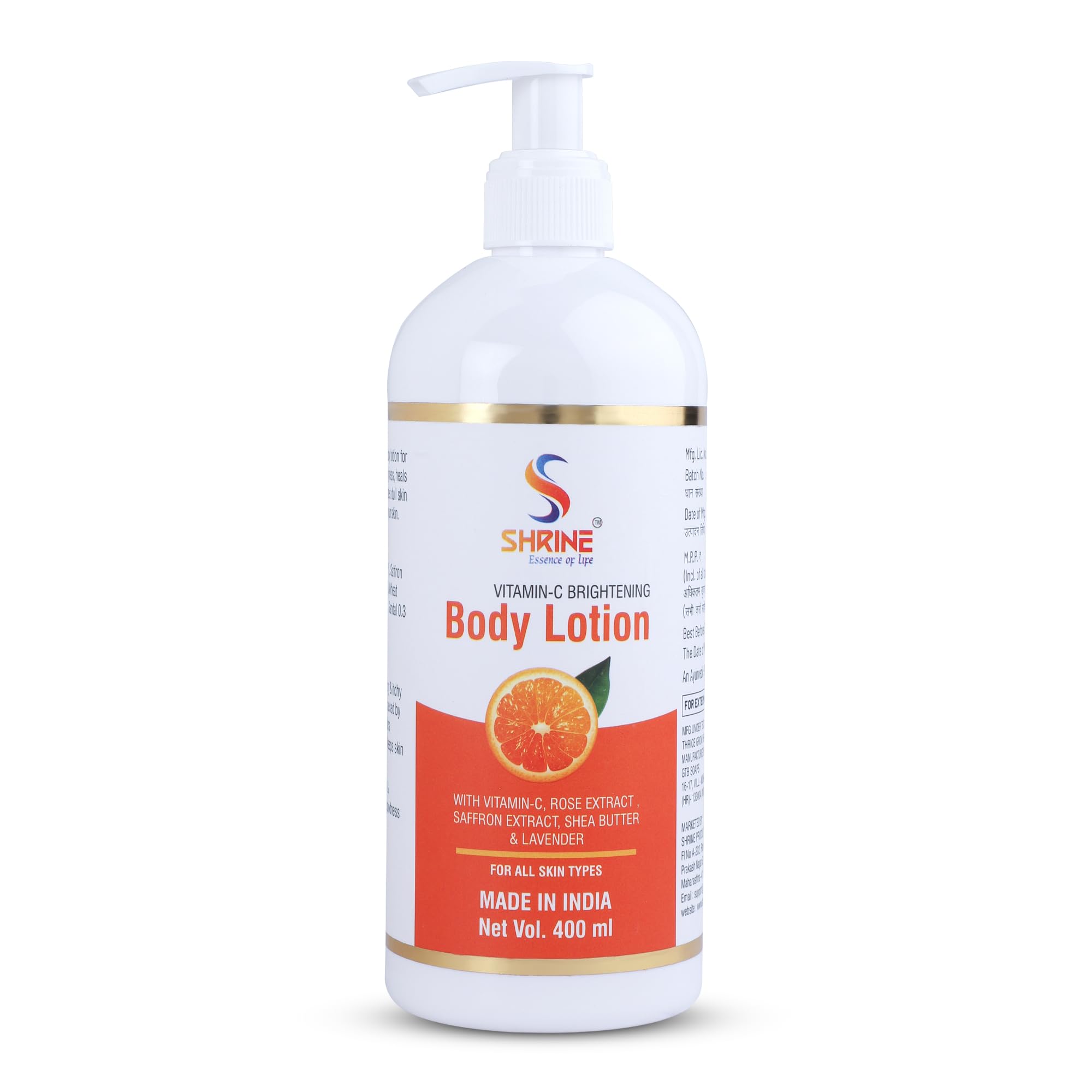 SHRINE Soft Touch Body Lotion with Natural Vitamin C - 48 Hour Moisturizing & Deep Hydration for Dry Skin - 400ml for Women & Men | Perfect for Daily Use, After Shower & Before Bed