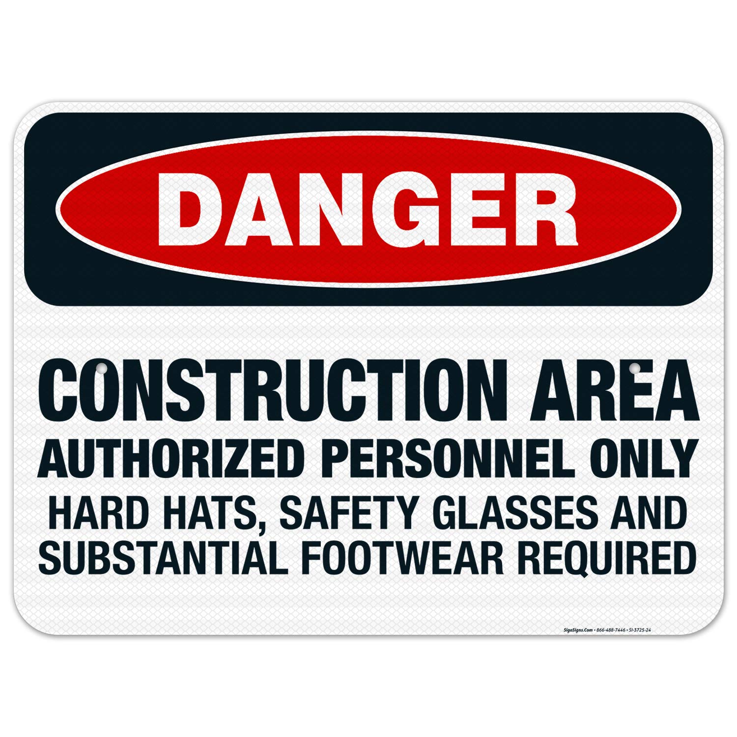 OSHA Approved Construction Safety Sign - Authorized Personnel Only, Safety Glasses Required - 18x24 Inch Reflective Aluminum Sign for Job Sites - Durable 3M EGP .080 Aluminum, Weatherproof for Indoor/Outdoor Use - Made in USA - Perfect for Construction Zones, Warehouses & Industrial Areas