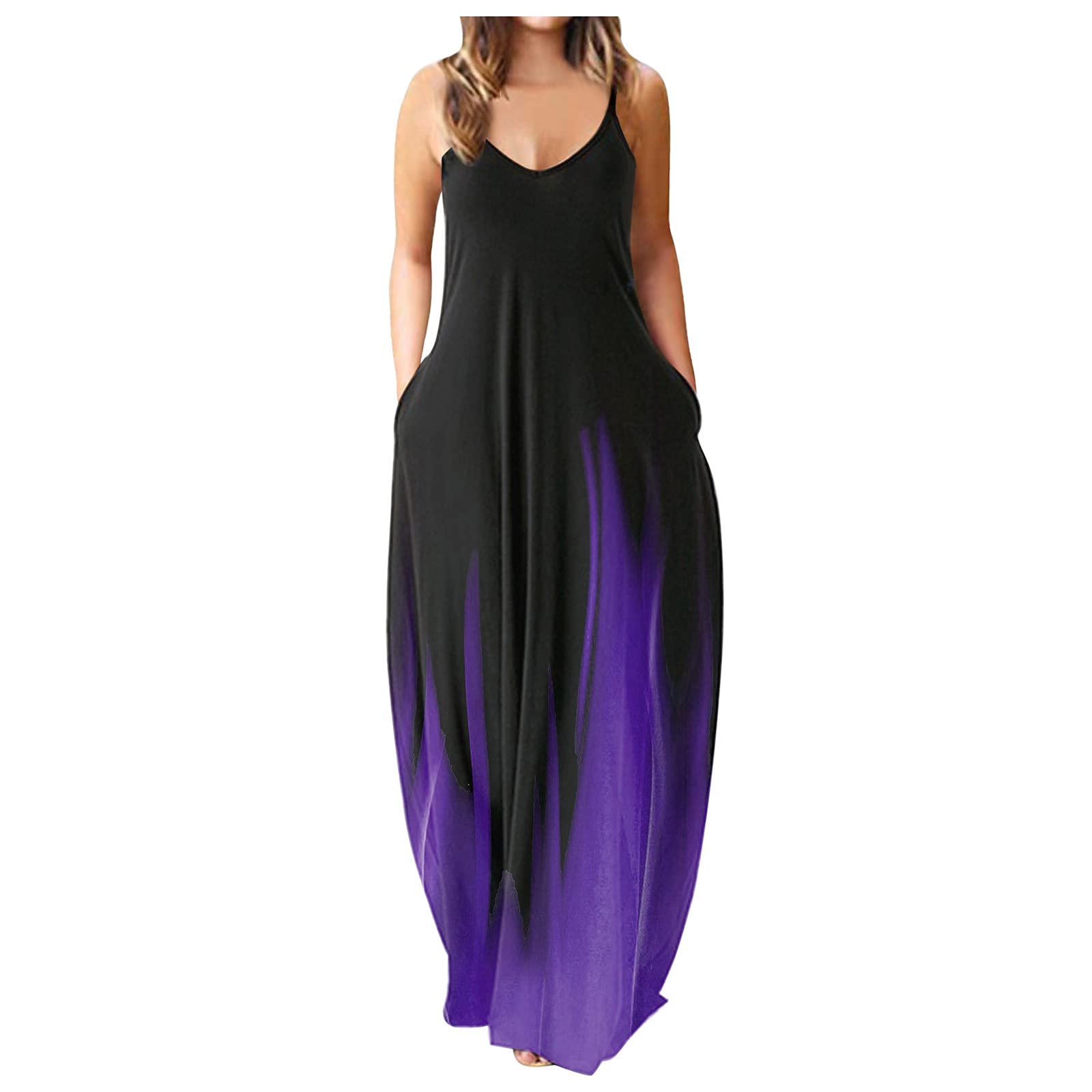 Women's Sexy Tie-Dye V-Neck Maxi Sundress - Casual Loose Summer Beach Dress for Vacation & Outdoor Activities | Perfect for Pool Parties, Date Nights & Tropical Getaways
