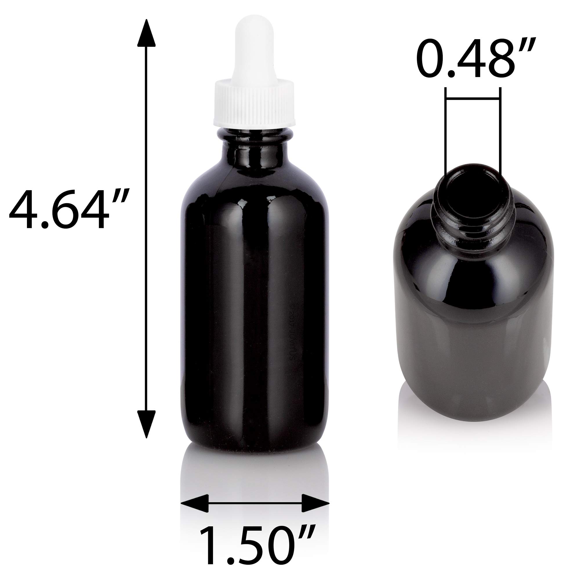 JUVITUS 2 oz Black Glass Luxury Boston Round Bottles with White Dropper & Funnel (6 Pack) - Essential Oil Bottles, DIY Skincare Containers, Travel-Sized Toiletry Storage