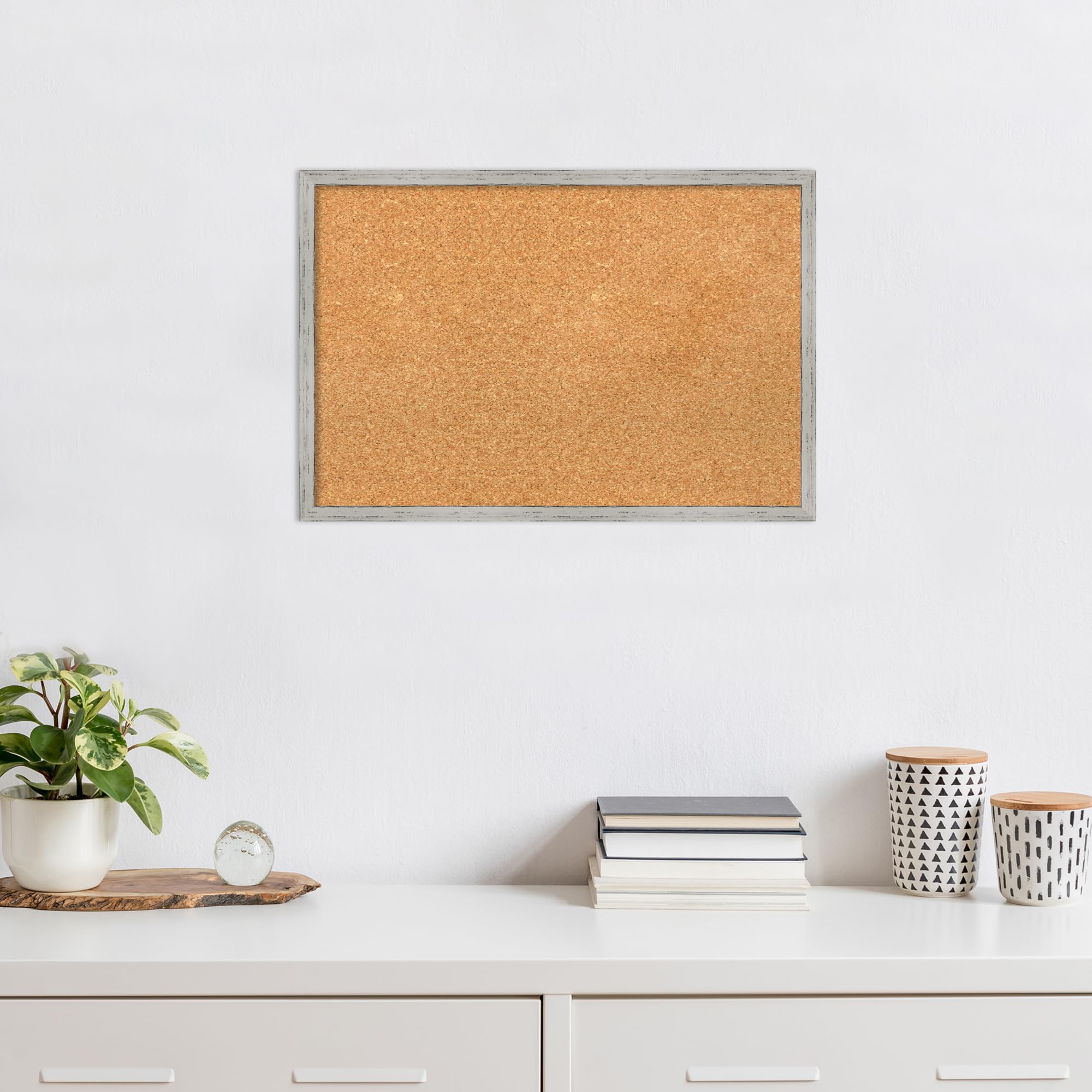 Amanti Art 17x25 Inch Natural Cork Board with White Wood Frame - Vision Board, Office Decor & Home Organization Pinboard for Wall Display | Perfect for Vision Boards, Office Notes, Photos & Coastal Home Decor