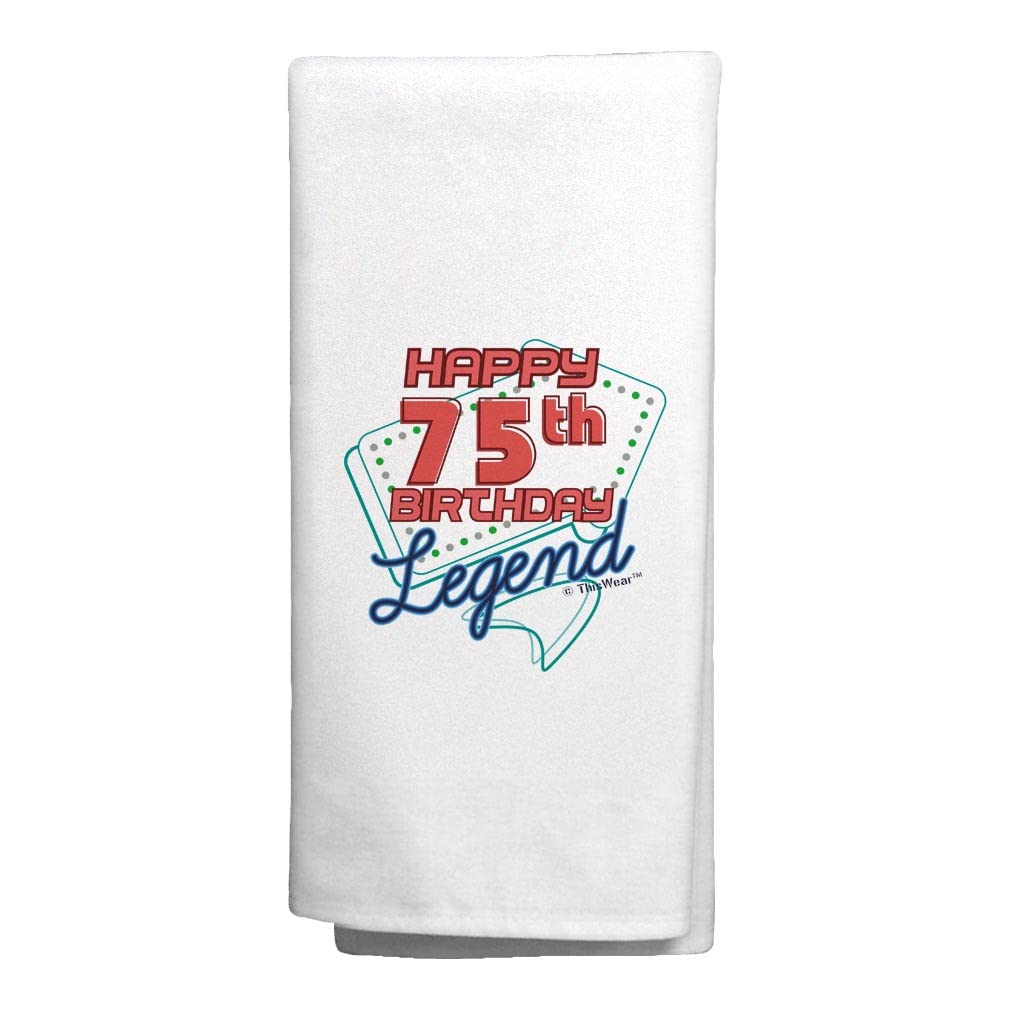 Happy 75th Birthday Decorations for Women - 2 Pack White Legend Themed Kitchen Tea Towels - Perfect for Milestone Birthday Parties, Gift Giving & Home Decor