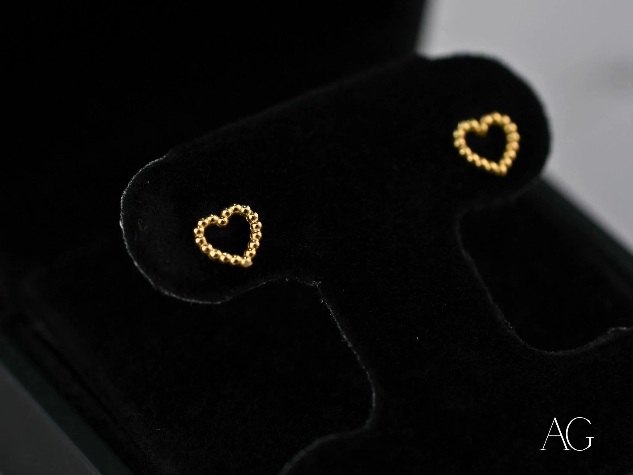 18k Gold Heart Earrings with Golden Beads - Elegant Dainty Jewelry for Women - Perfect for Valentine's Day, Anniversary Gifts & Everyday Wear