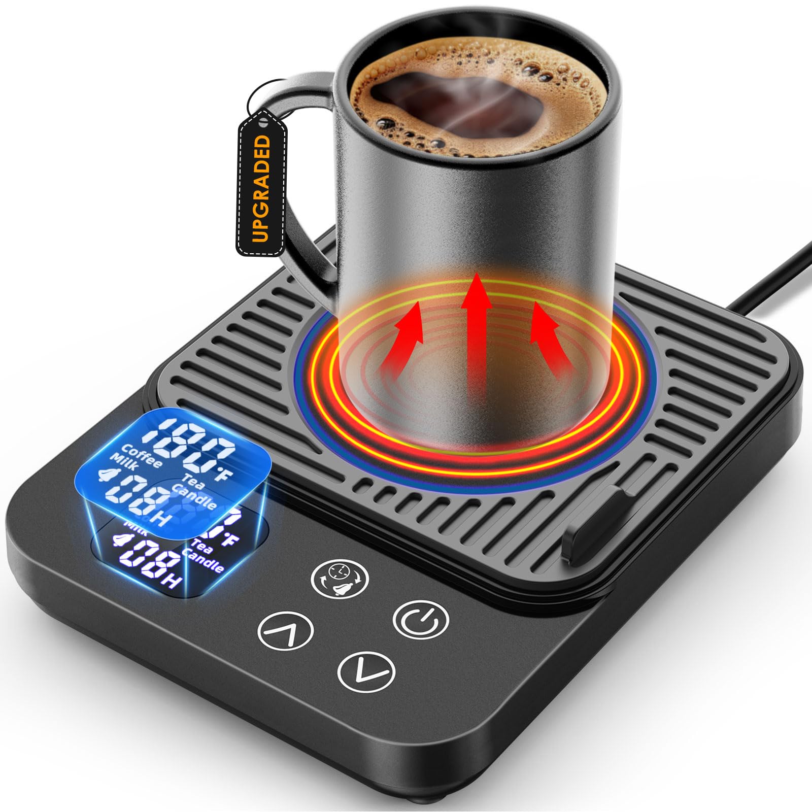 36W Fast Heating Electric Coffee Mug Warmer with Auto On/Off - Perfect Desk Accessory for Tea & Coffee Lovers - Ideal Gift for Men, Office Workers & Home Use - Black Smart Candle Warmer Plate for Mugs