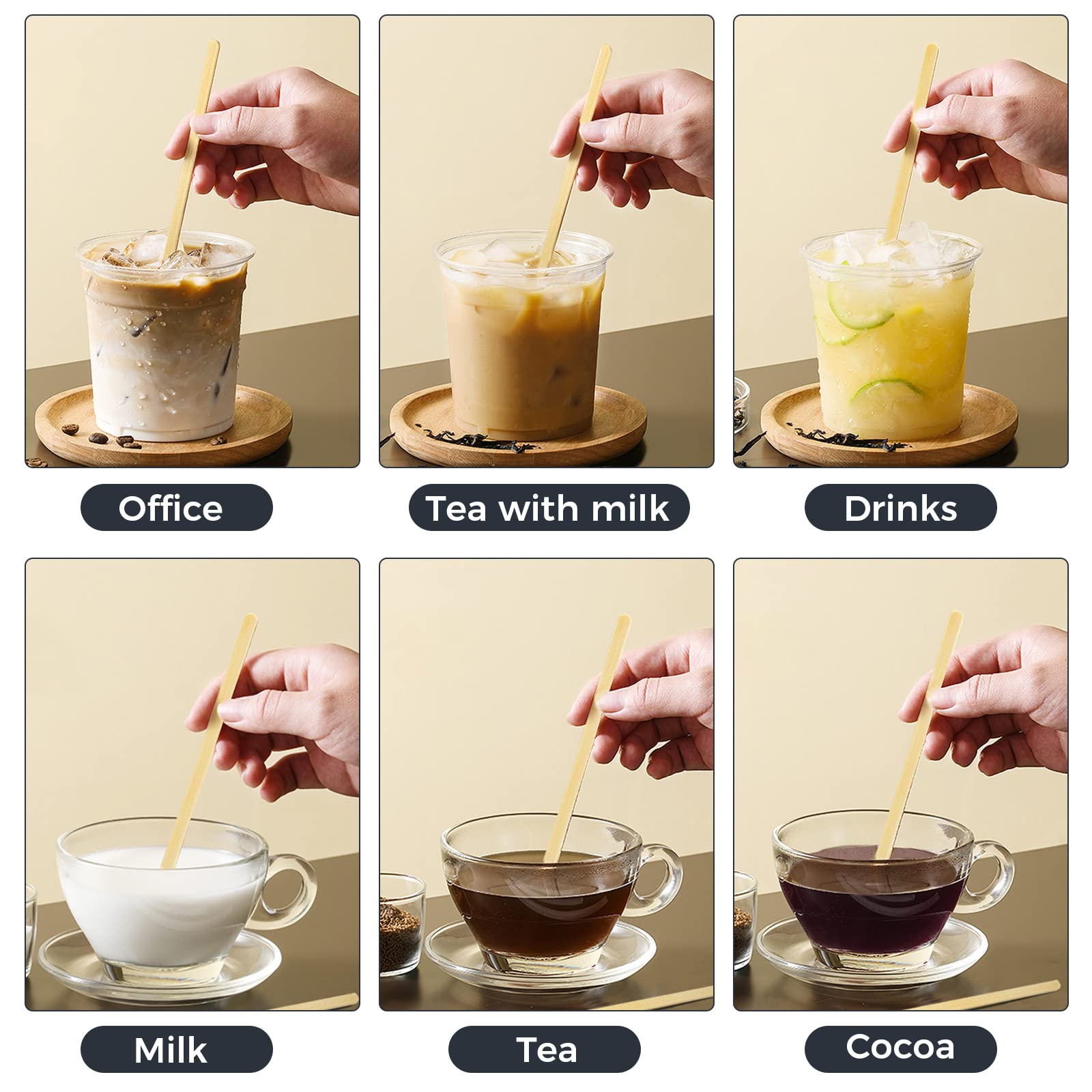 Eco-Friendly Bamboo Coffee Stirrers - 250 Count Disposable Stir Sticks for Coffee, Tea & Cocktails (5.5 Inch, Smooth Ends) | Perfect for Home, Office, Cafes & Bars
