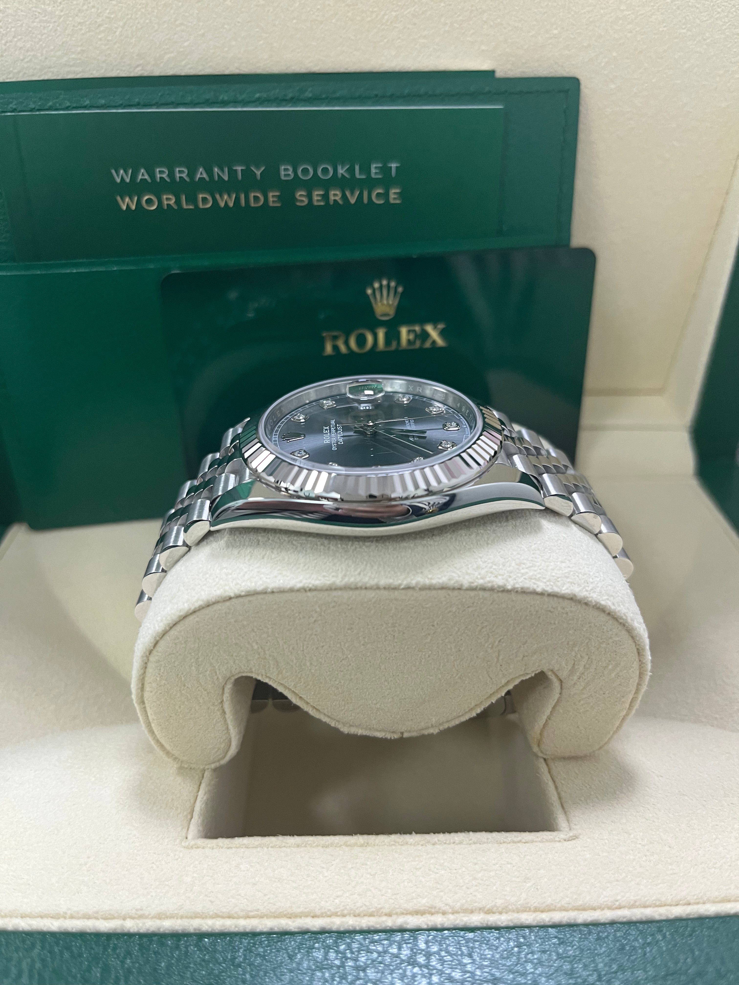 Rolex Datejust 41 18K White Gold & Steel Watch - Dark Rhodium Diamond Dial, Jubilee Bracelet (Ref #126334) | Luxury Men's Dress Watch for Business & Formal Occasions