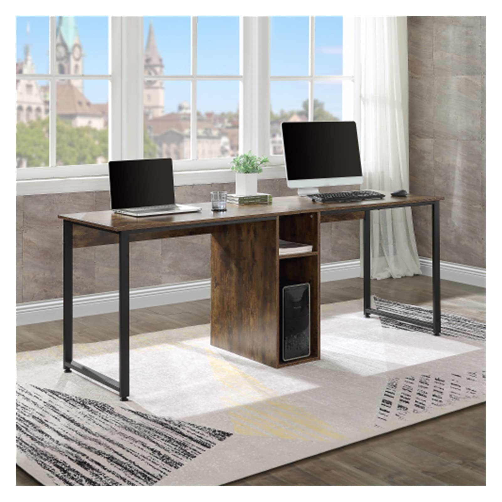 WEPL Large Office Desks for Home & Workspace - 2-Person Double Workstation Desk with Storage | Perfect for Shared Workspaces, Home Offices & Collaborative Work Environments