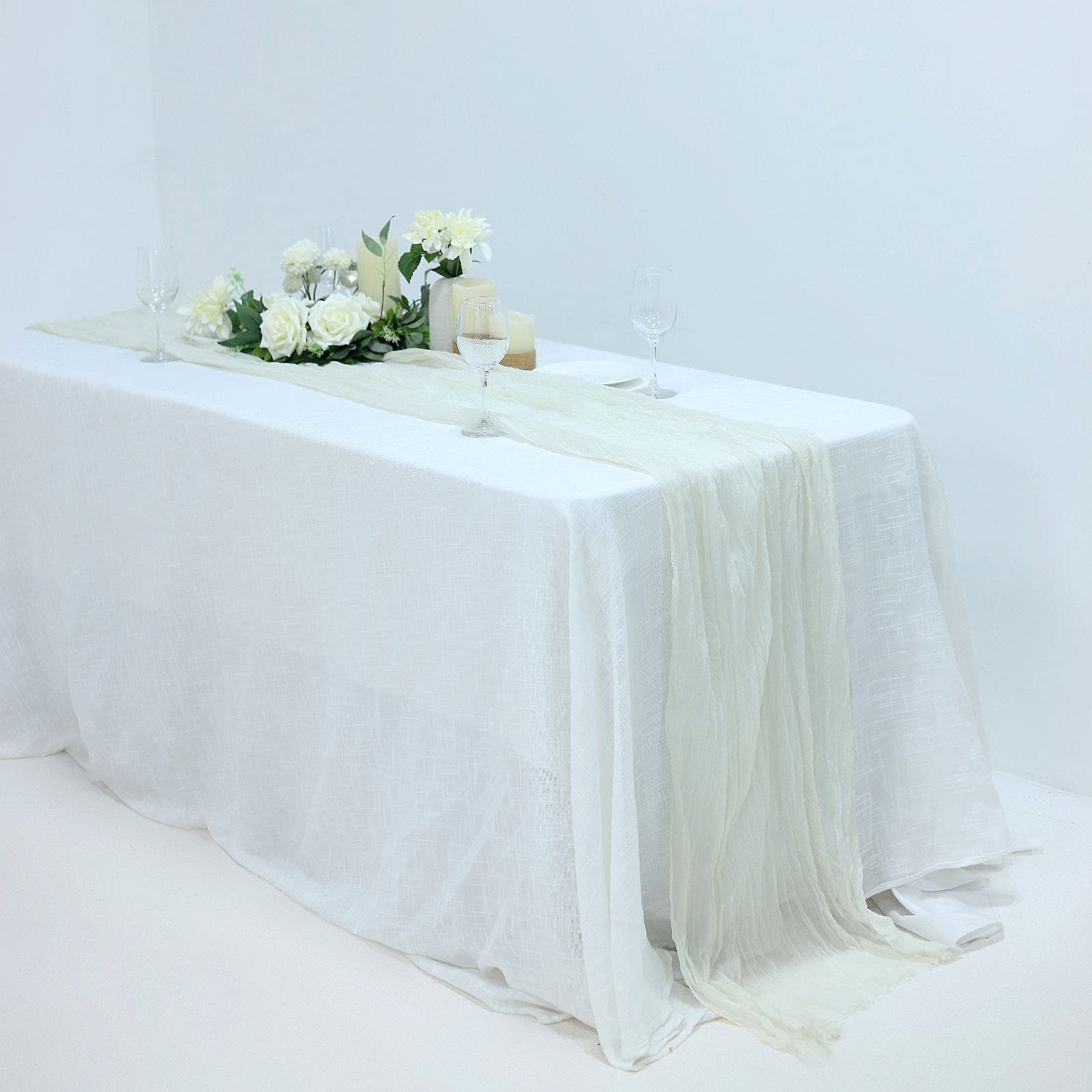 10ft Ivory Cheesecloth Table Runner - Semi-Sheer Gauze Fabric for Weddings, Bridal Showers & Rustic Boho Decor - Perfect for Summer Parties, Dining Table & Event Decorations