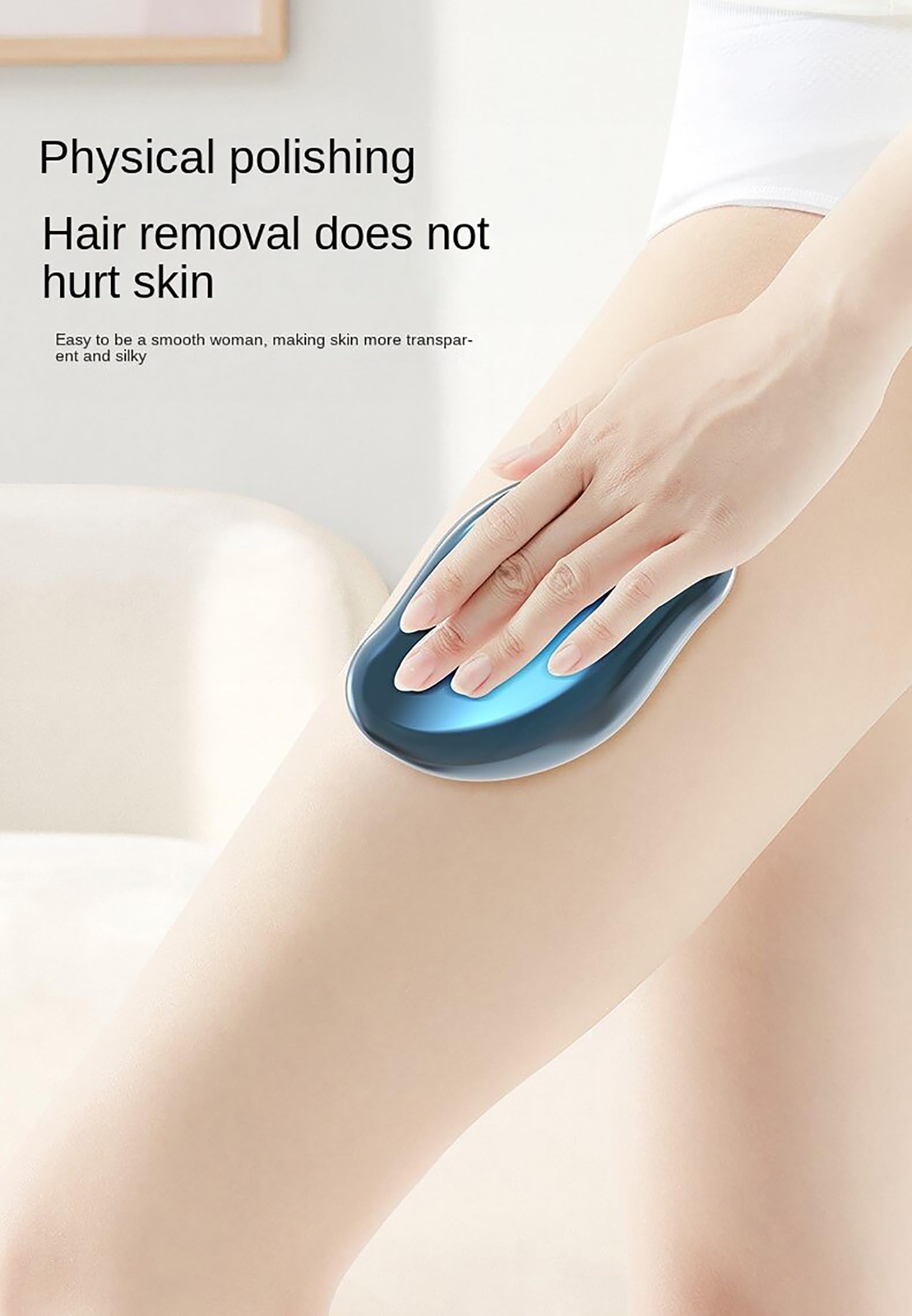 **Crystal Hair Eraser - Painless Exfoliation Tool for Smooth Arms & Legs, Portable & Gentle for Women & Men (Blue) | Perfect for Travel, Home Spa & Sensitive Skin Care**