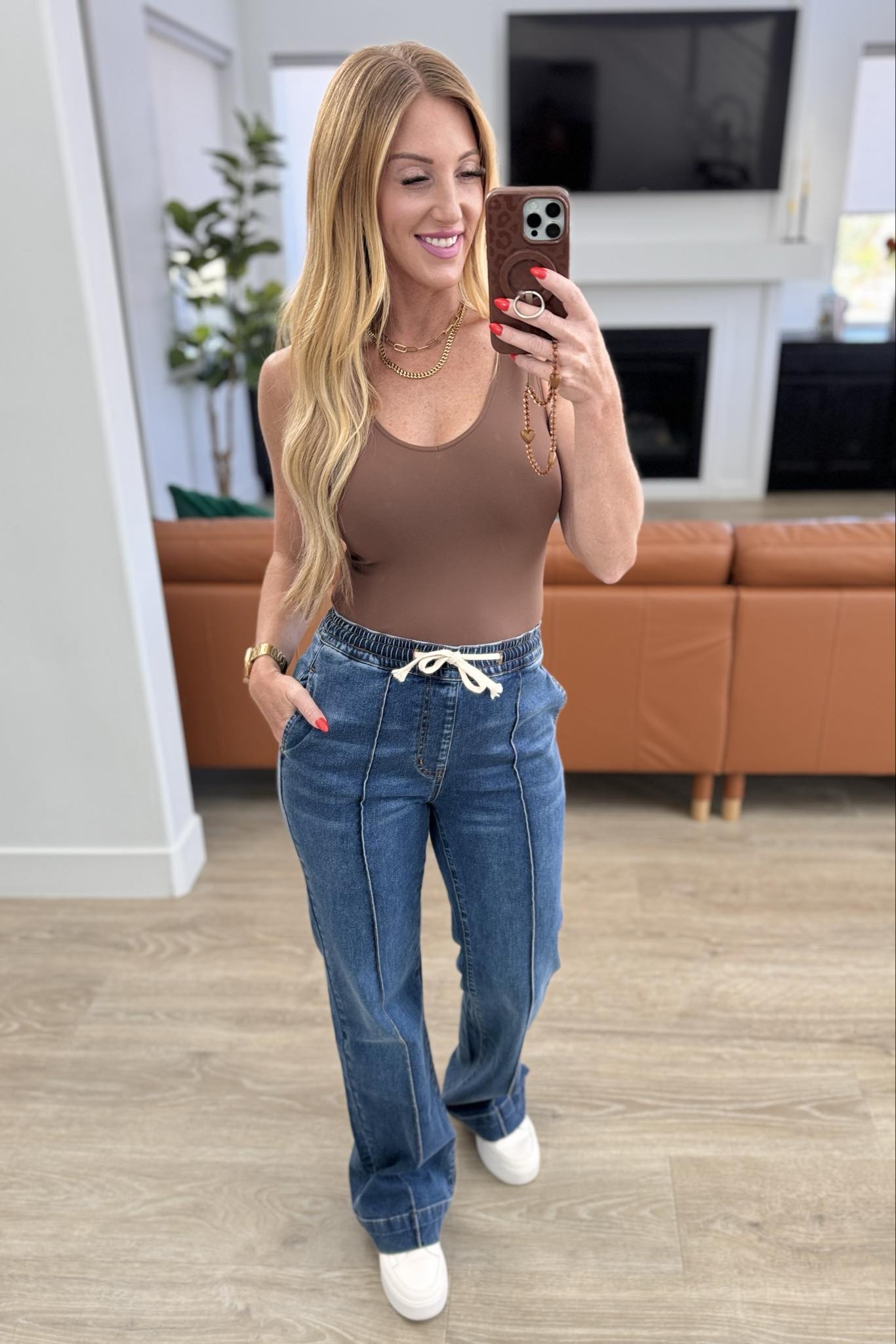 High Rise Wide Leg Denim Joggers for Women - Comfortable Stretchy Casual Pants for Lounge, Travel & Everyday Wear