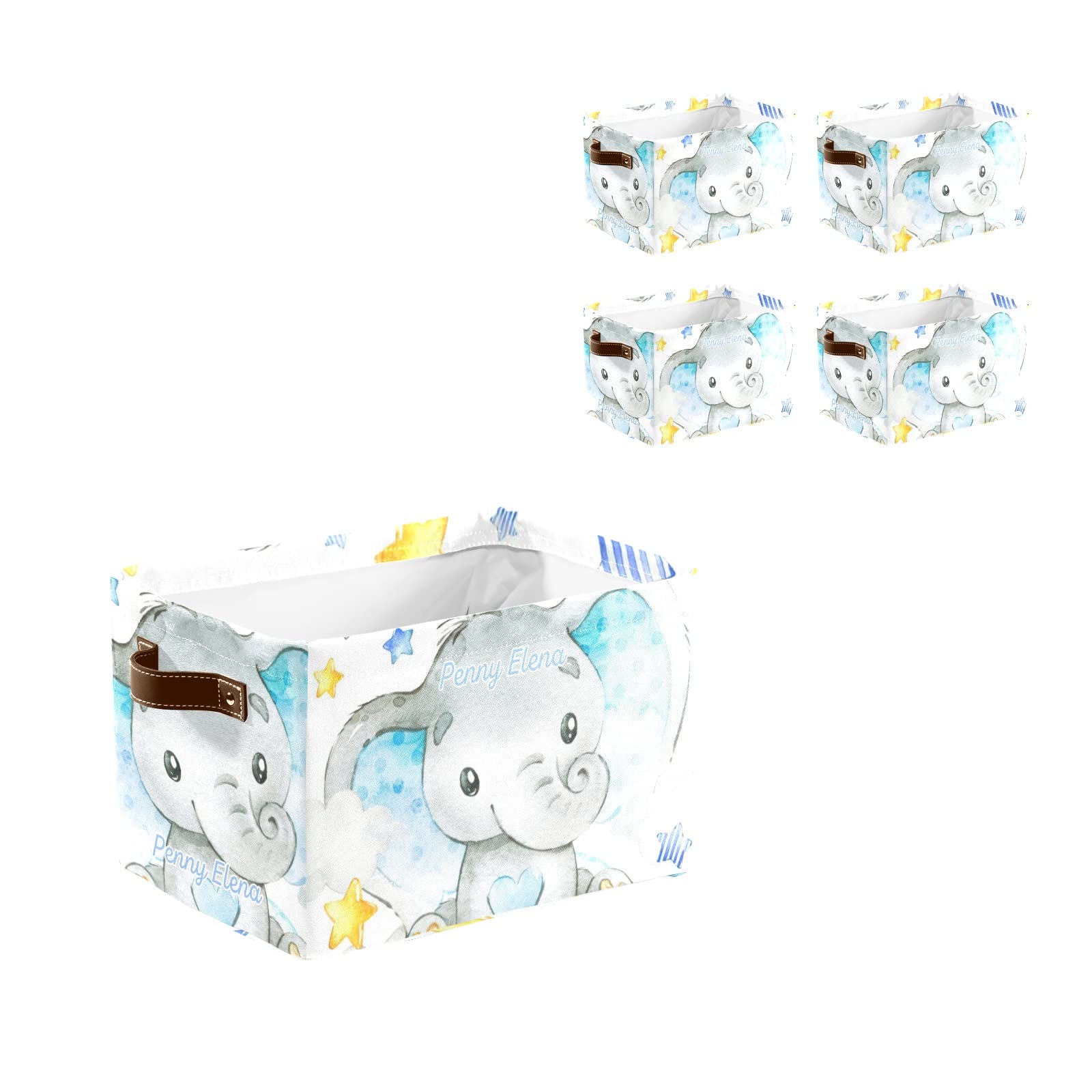 Personalized Elephant Star Storage Bins - Custom Nursery Organizer with Handles for Baby Clothes, Toys & Home Supplies (1-Pack) | Perfect for Nursery Decor & Kids Room Organization