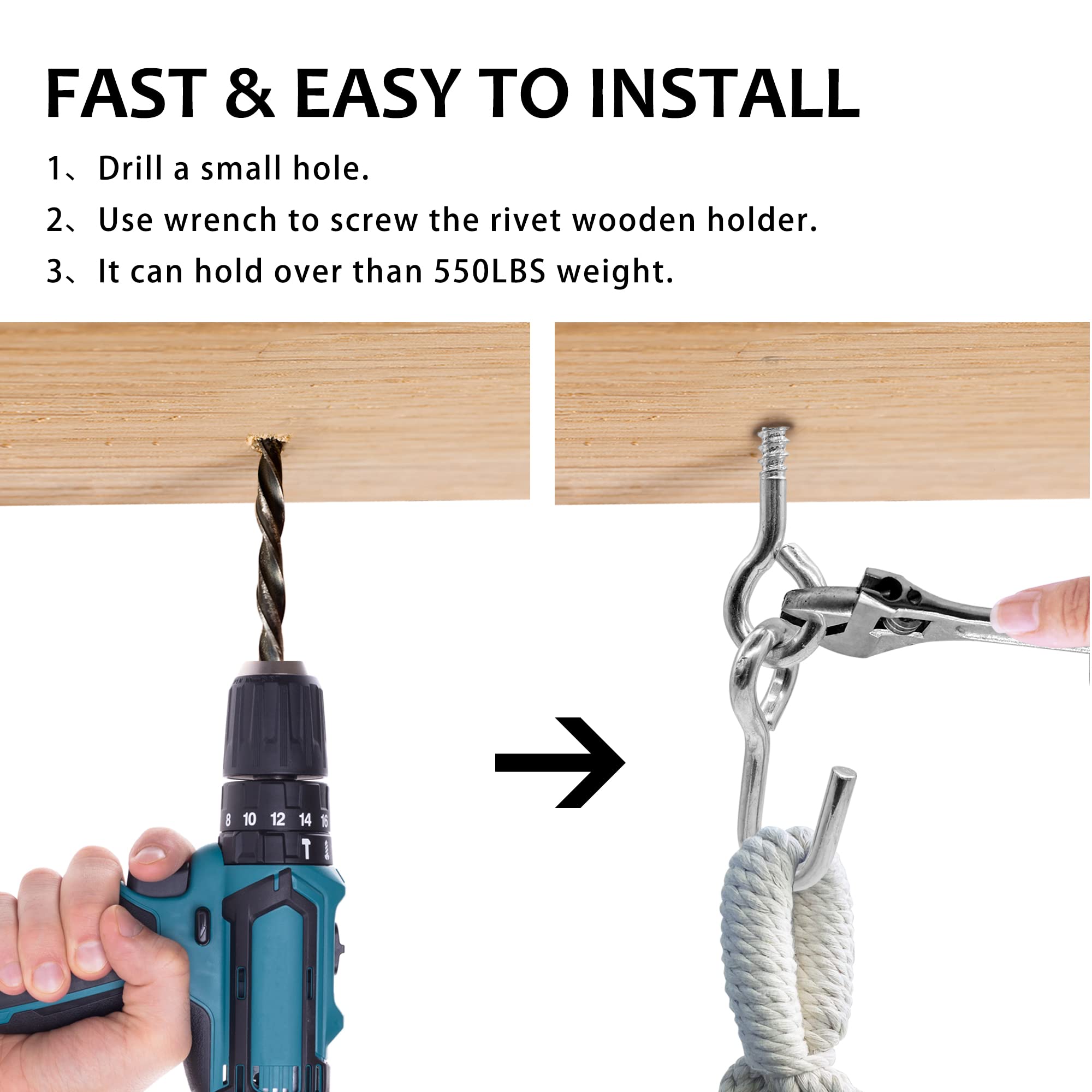 Heavy Duty Galvanized Steel Hammock Hooks & Hangers - 2 Pack Anti-Rust Eye Bolt Screws Hanging Kit for Outdoor/Indoor Use - Perfect for Yoga Hammocks, Swings, Hammock Chairs, Trees and Backyard Relaxation