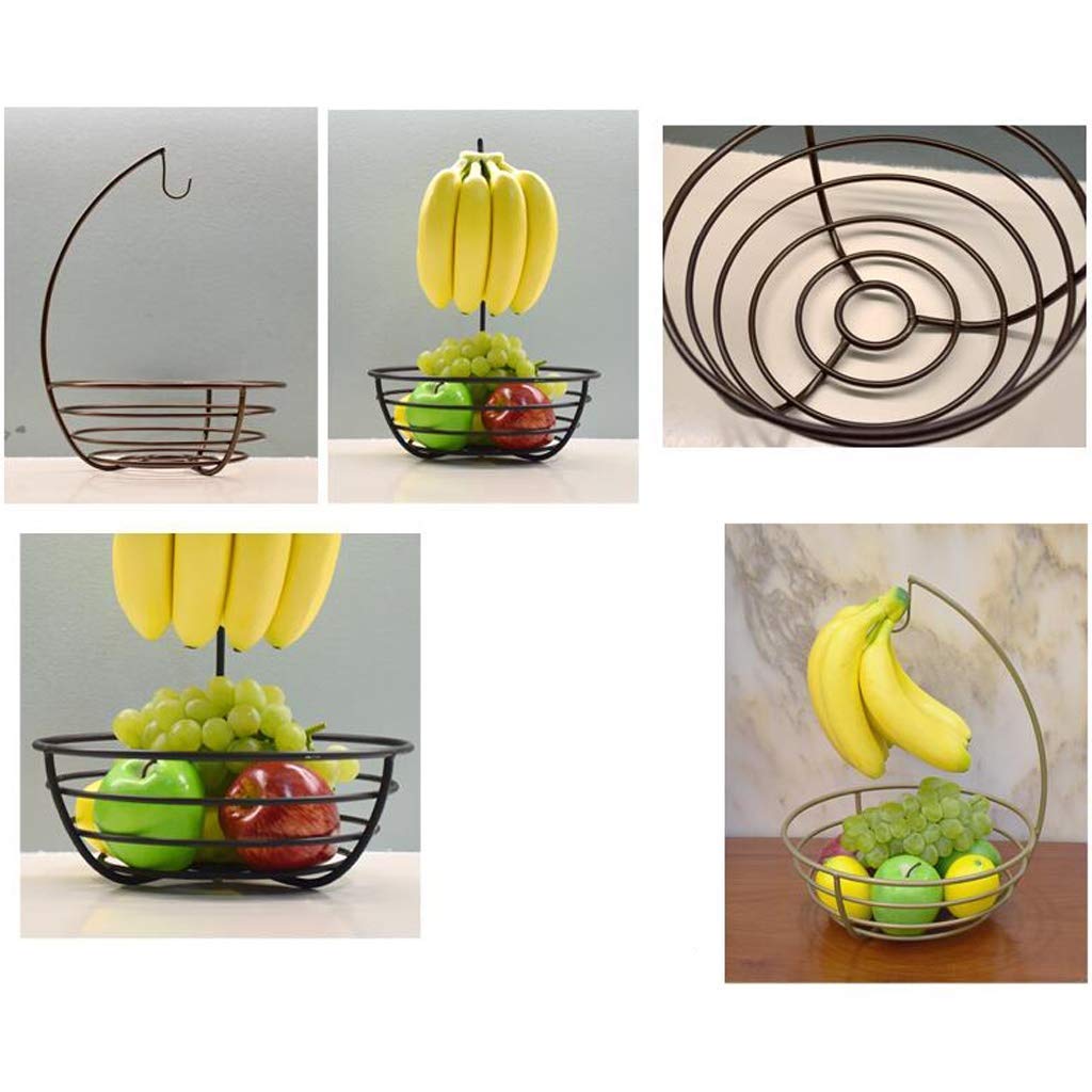 Modern Metal Fruit Bowl with Banana Hook - Stylish Fruit Basket Display Rack for Kitchen Countertop, Dining Table & Fruit Storage Organization
