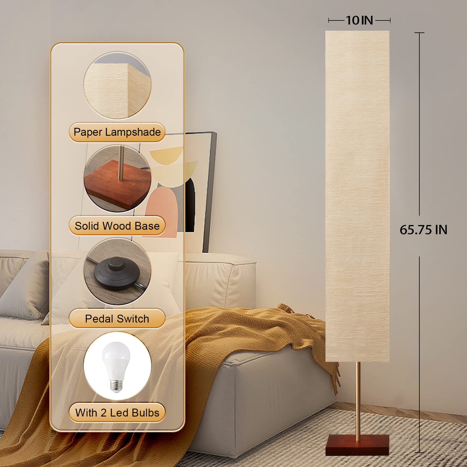 GyroVu Modern LED Floor Lamp for Living Room, Bedroom & Office - Adjustable Standing Lamp with Bulbs Included, Beige | Perfect for Reading, Relaxing & Ambient Lighting