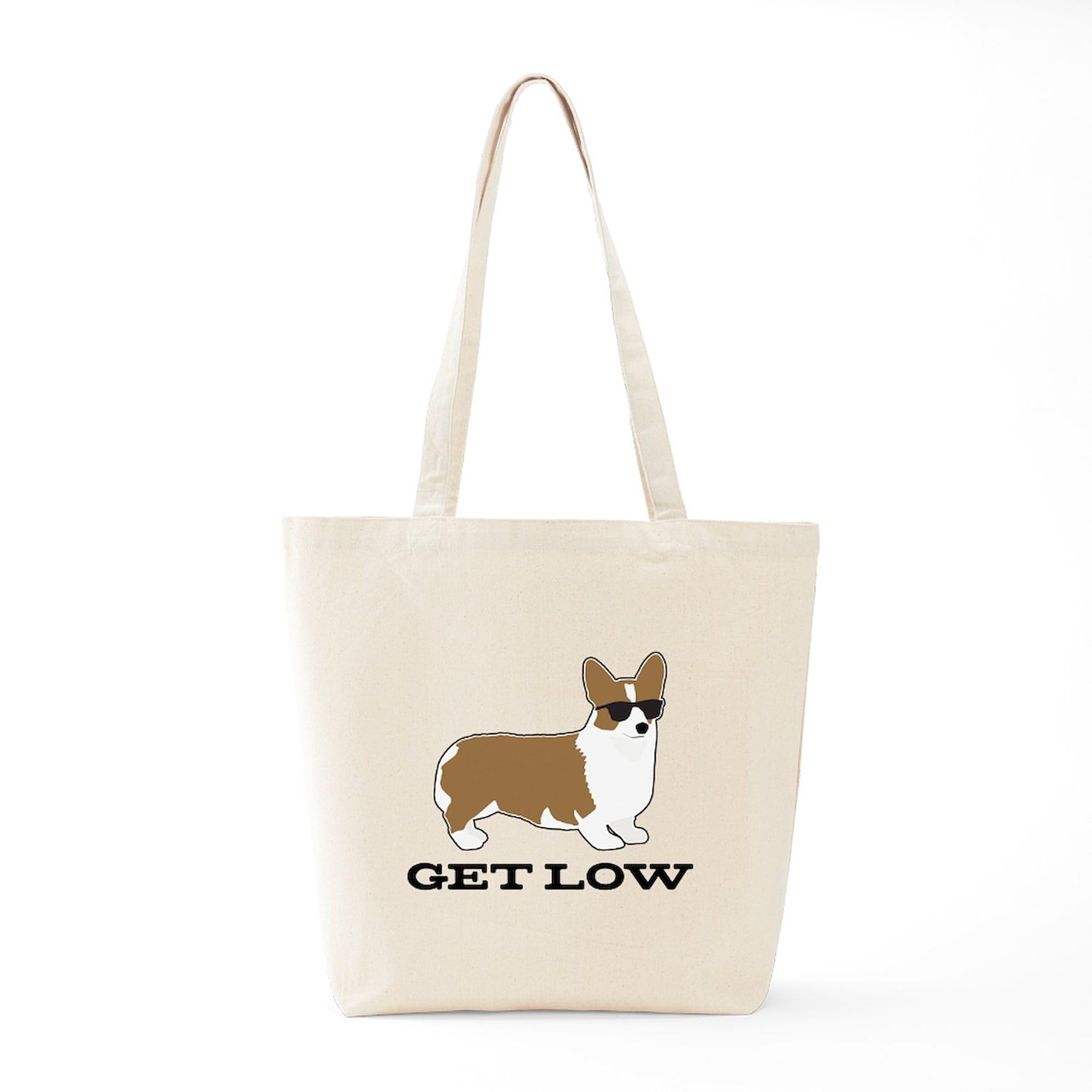 CafePress Get Low Corgi Tote Bag - Natural Canvas Reusable Shopping Bag for Groceries, Beach & Everyday Use | Eco-Friendly & Durable