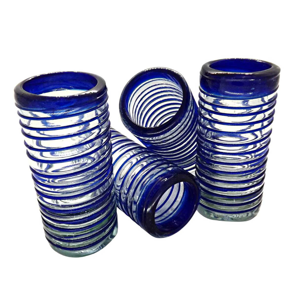Authentic Mexican Tequila Shot Glasses Set - Hand Blown 2oz Tequila Glasses (4-Piece, Cobalt Blue Spiral Design) - Perfect for Parties, Cinco de Mayo Celebrations & Home Bar Decor