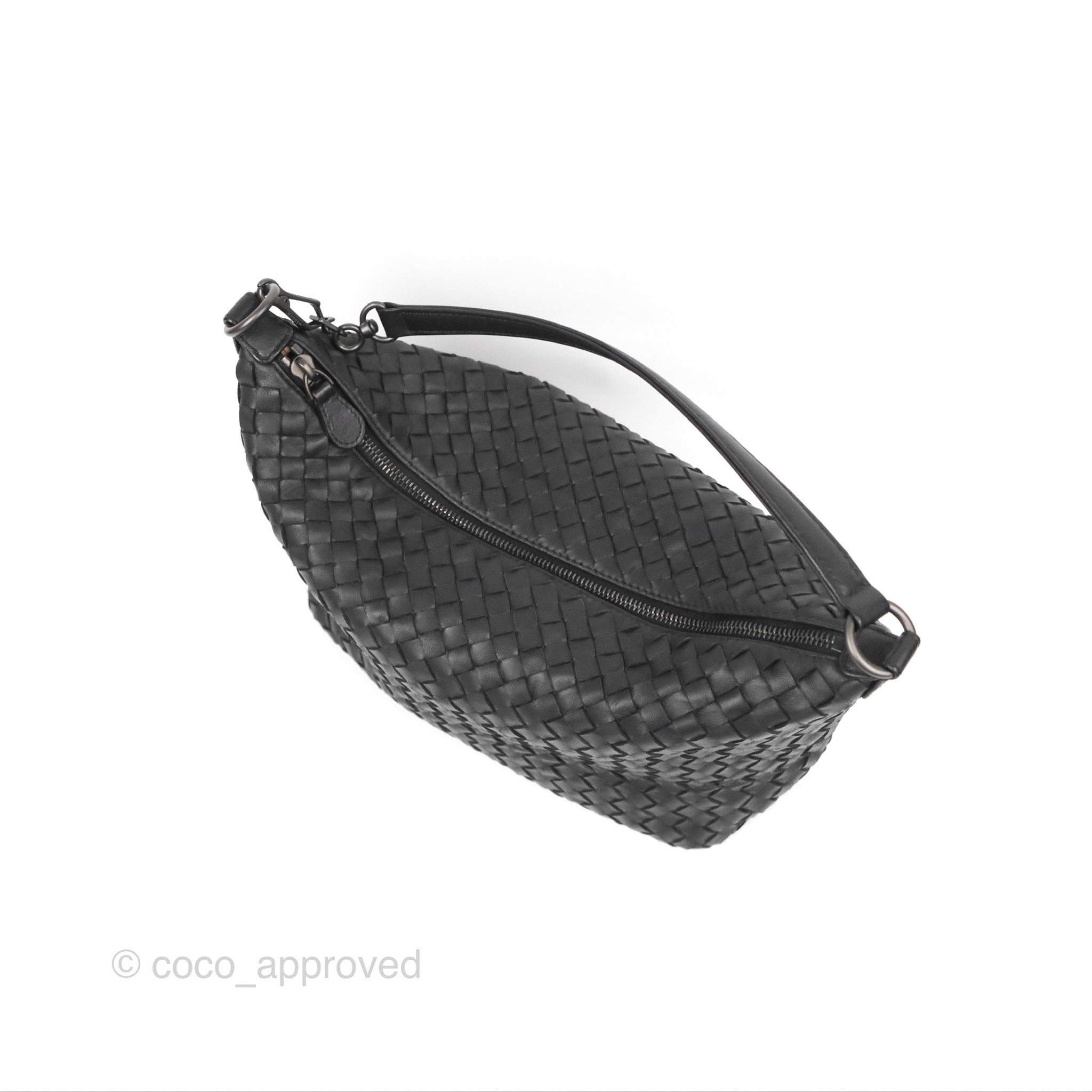 Bottega Veneta Black Nappa Intrecciato Leather Shoulder Bag for Women | Luxury Designer Handbag for Work, Travel & Everyday Use