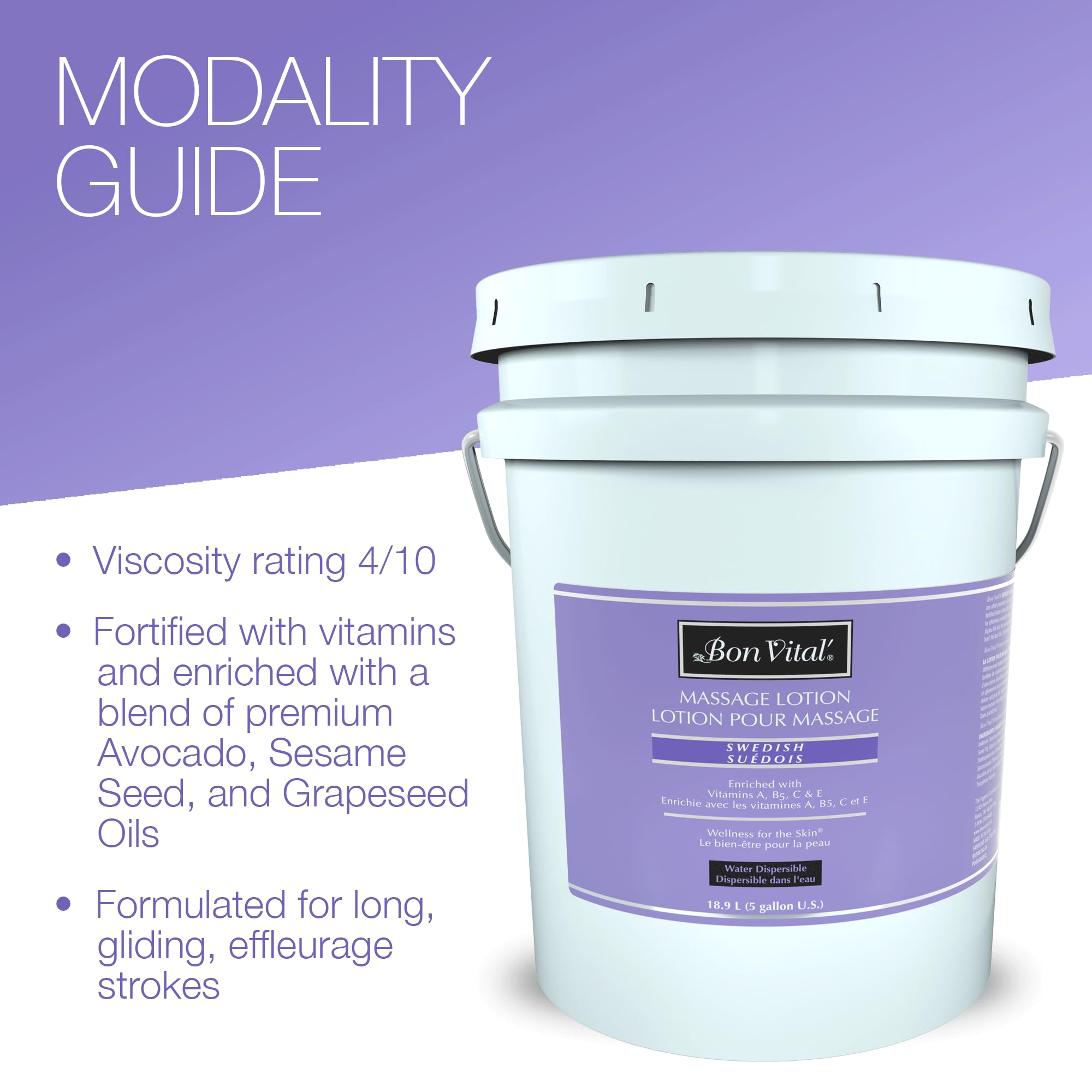 Bon Vital' Swedish Massage Lotion - Hydrating & Repairing for Dry Skin, Improves Circulation & Relieves Stress - Ideal for Swedish & Sports Massage Therapists (5 Gallon) | Perfect for Spa, Clinic & Home Massage Treatments